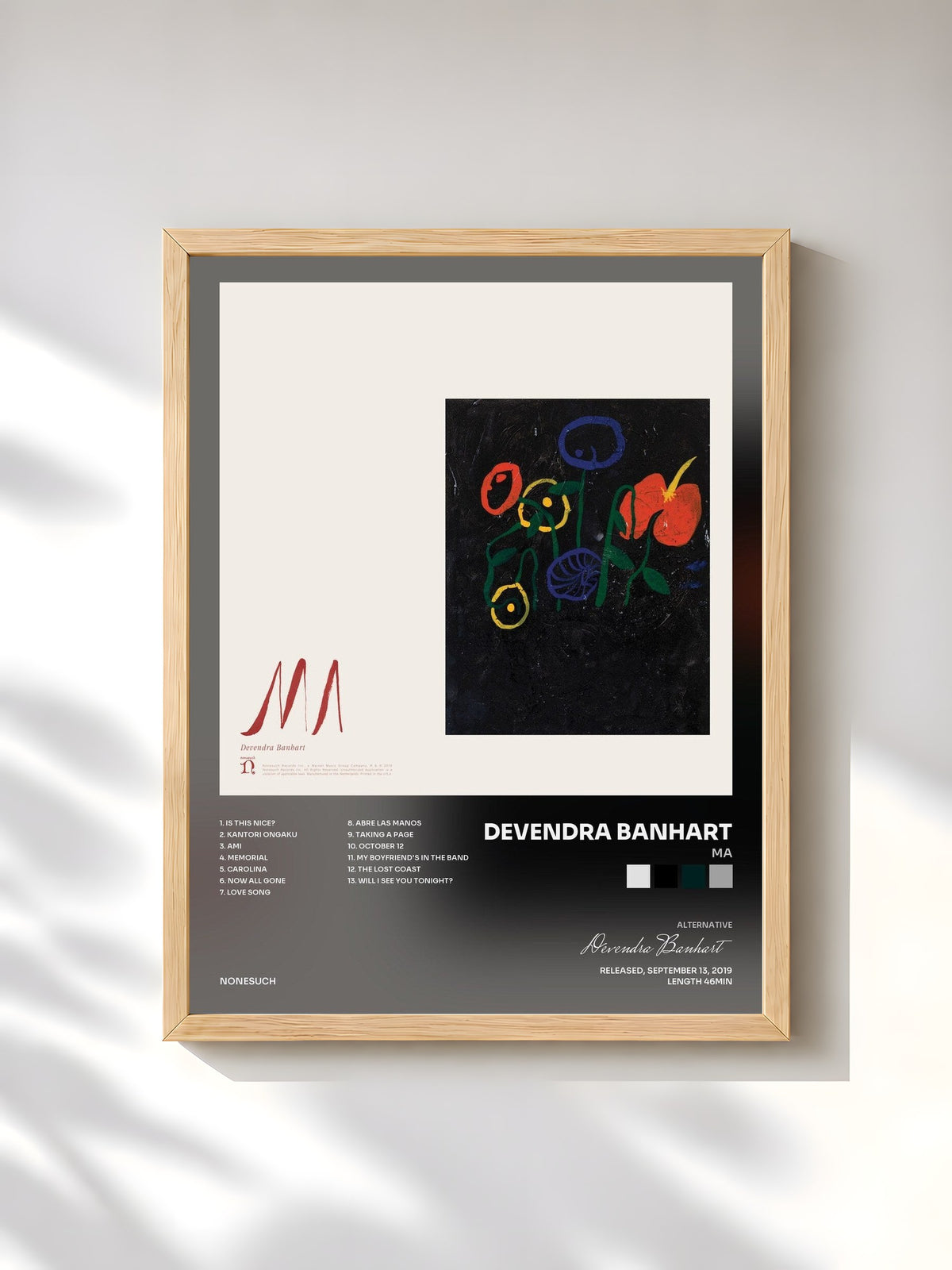 #bois Tableau de l'album Ma de Devendra Banhart, cadre en bois brut, imprimé et encadré en France
