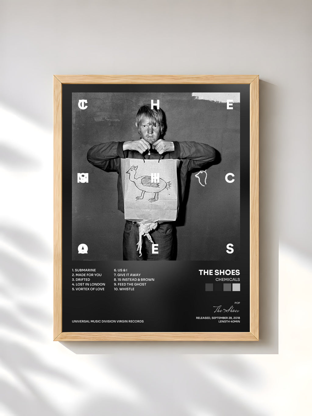 #bois Tableau de l'album Chemicals de The Shoes, cadre en bois brut, imprimé et encadré en France