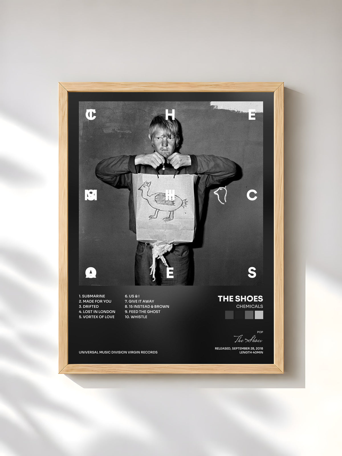 #bois Tableau de l'album Chemicals de The Shoes, cadre en bois brut, imprimé et encadré en France