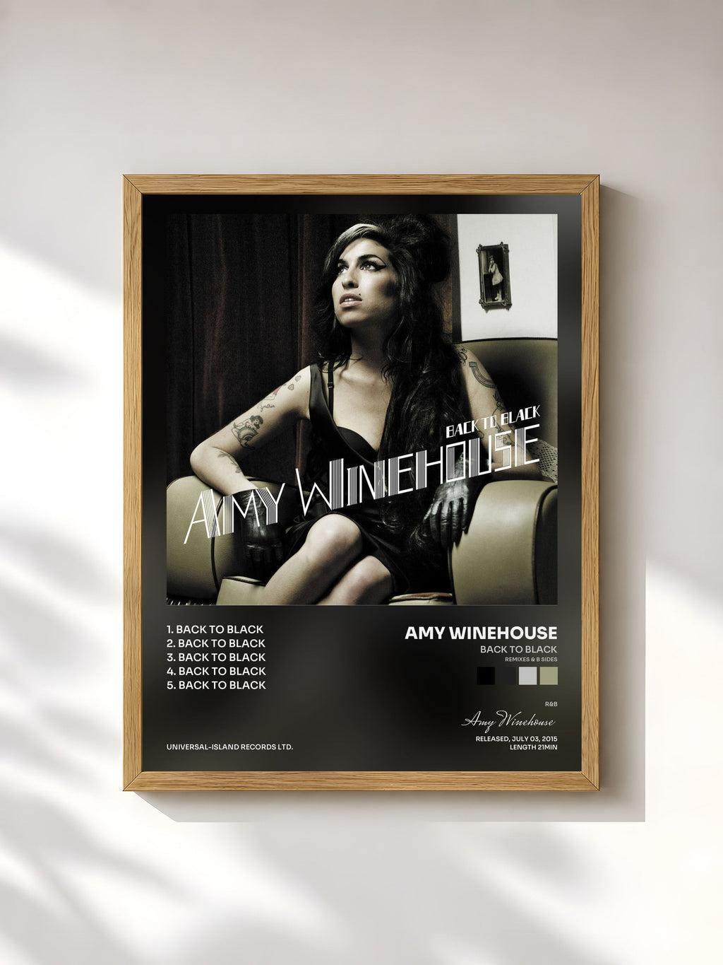 #bois Tableau de l'album Back To Black (Remixes & B Sides) de Amy Winehouse, cadre en bois brut, imprimé et encadré en France