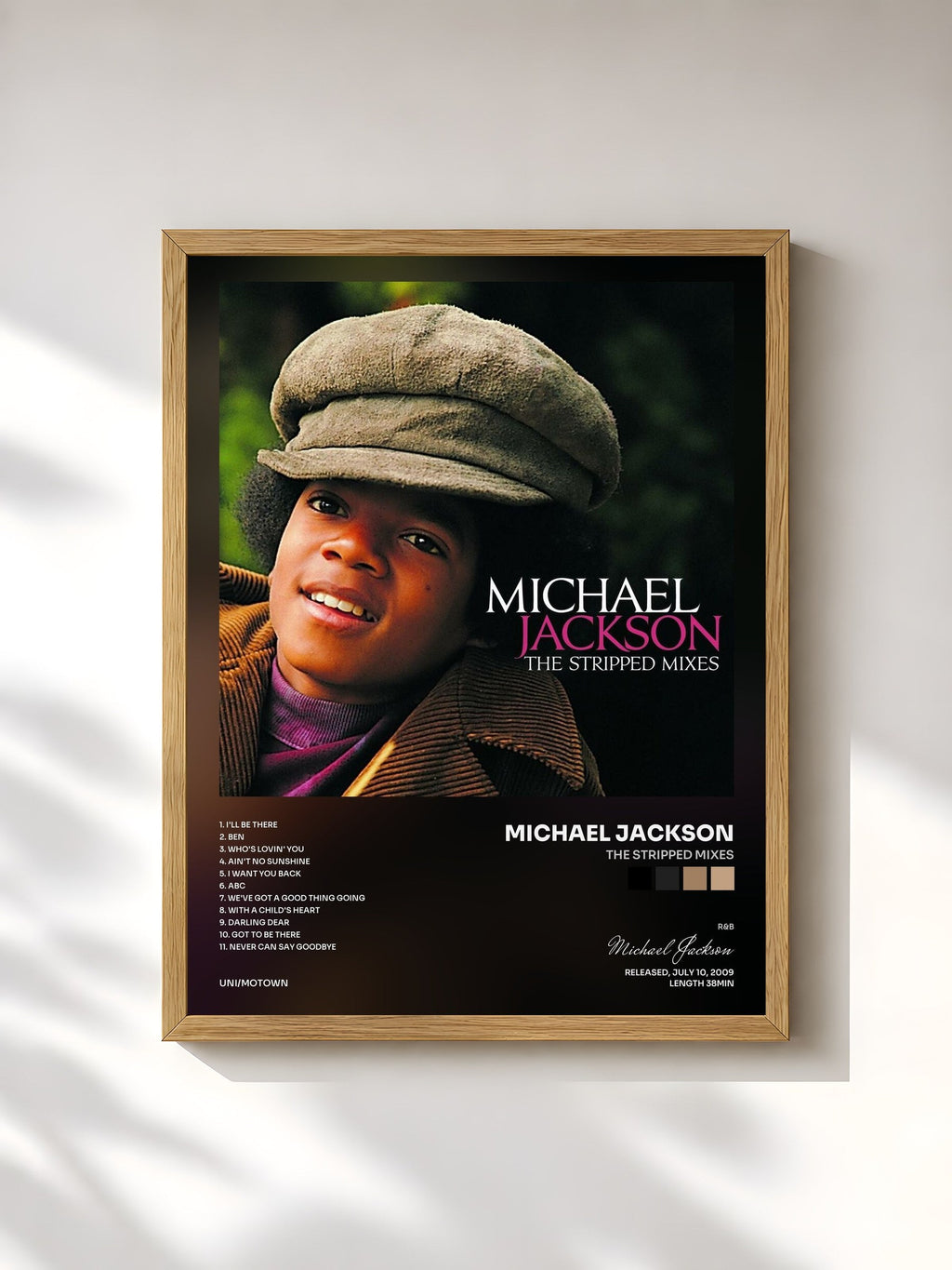 #bois Tableau de l'album The Stripped Mixes de Michael Jackson, cadre en bois brut, imprimé et encadré en France
