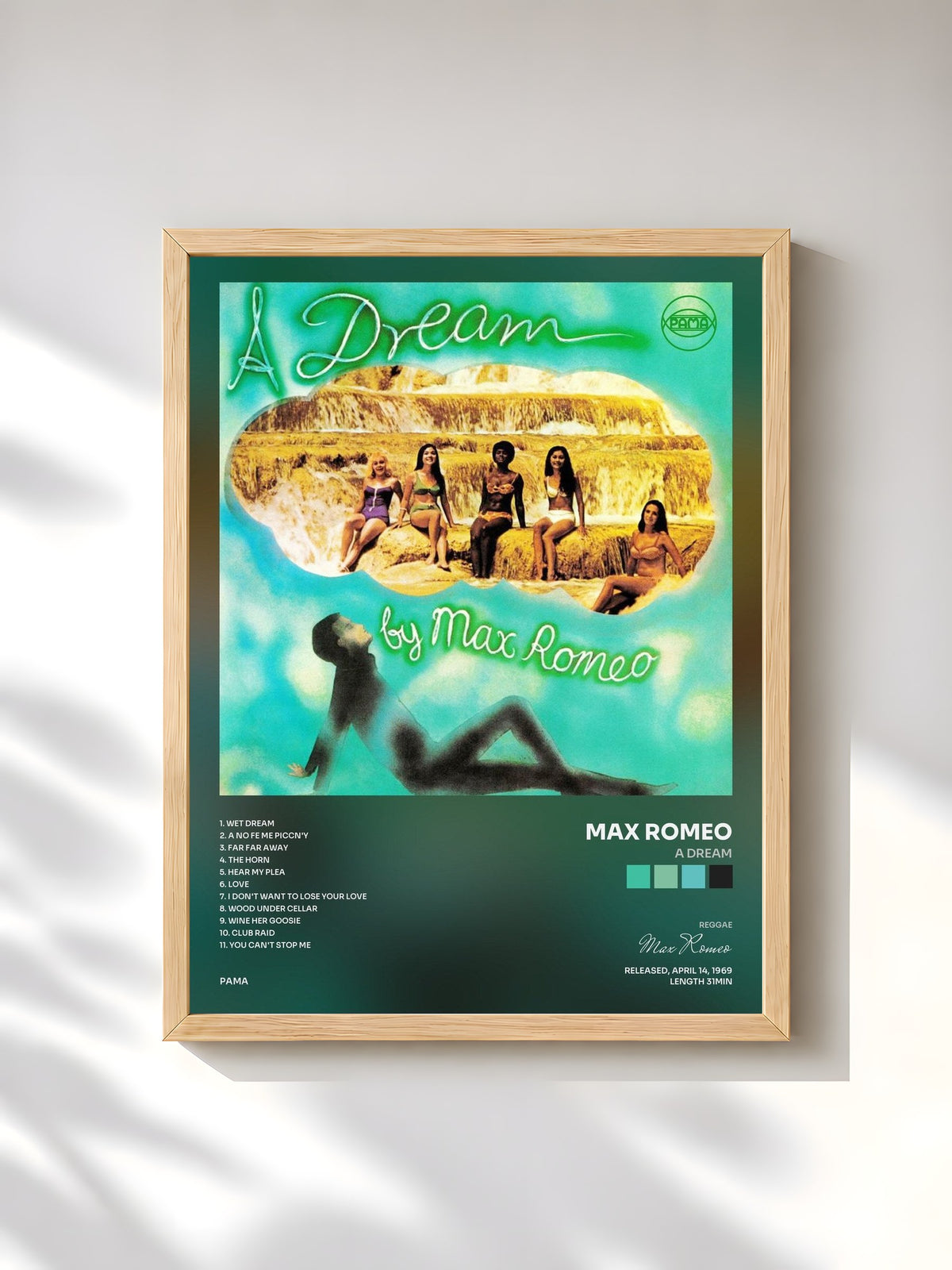 #bois Tableau de l'album A Dream de Max Romeo, cadre en bois brut, imprimé et encadré en France