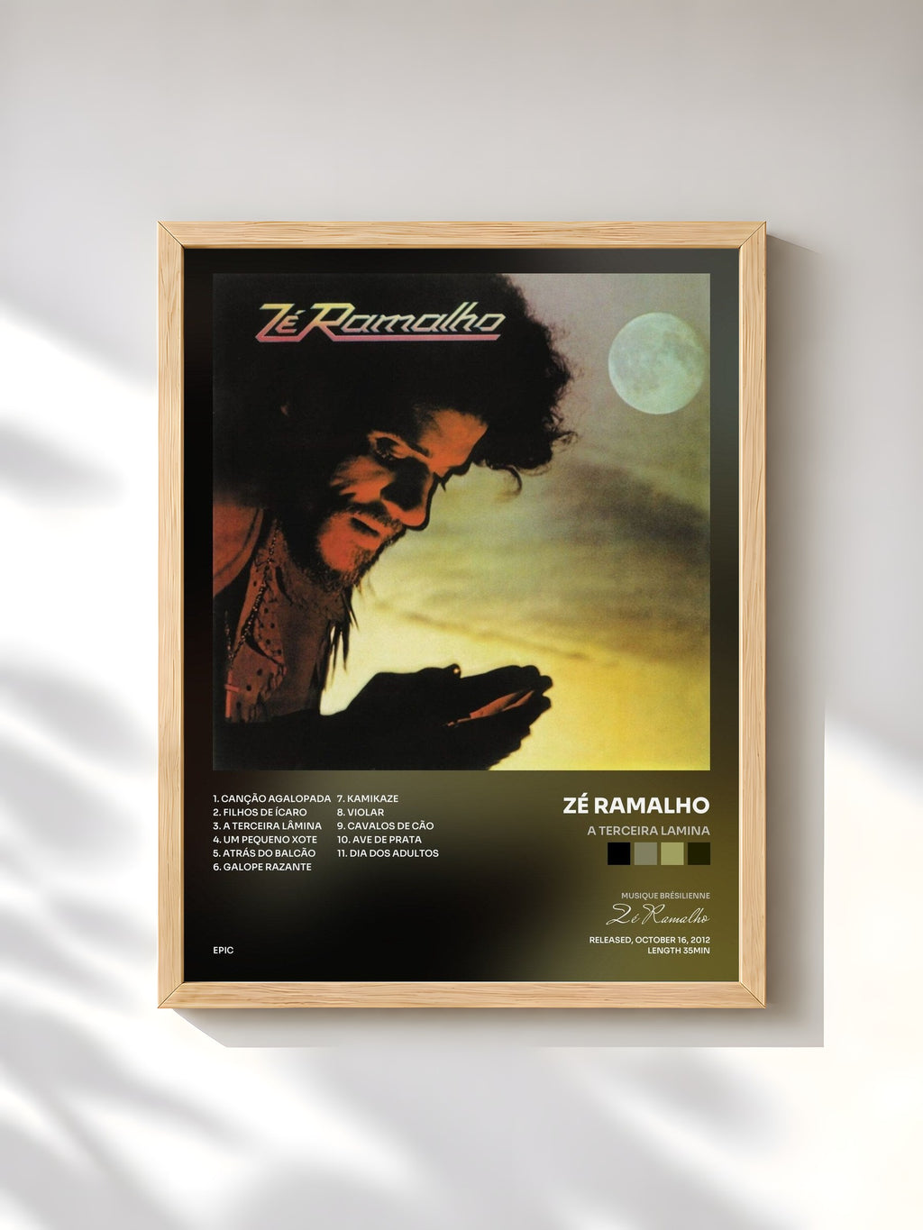 #bois Tableau de l'album A Terceira Lamina de Zé Ramalho, cadre en bois brut, imprimé et encadré en France