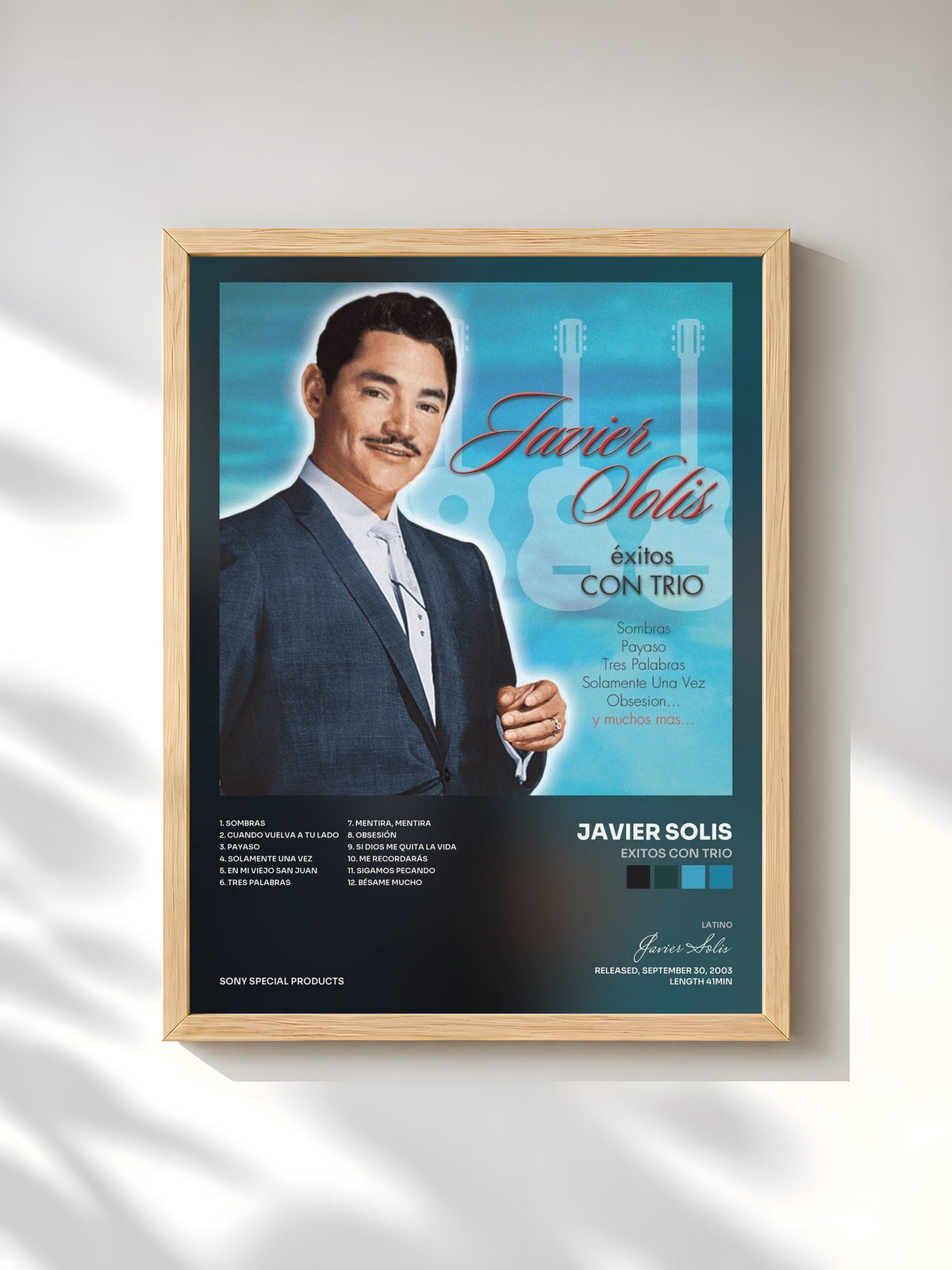 #bois Tableau de l'album Exitos Con Trio de Javier Solis, cadre en bois brut, imprimé et encadré en France