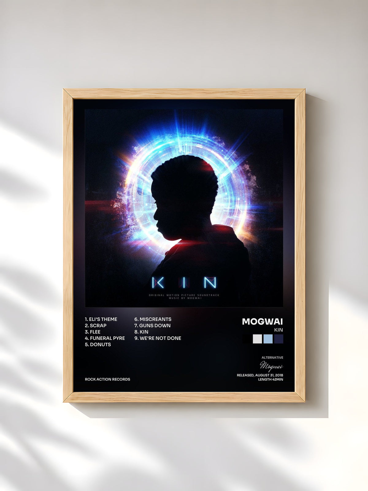 #bois Tableau de l'album KIN de Mogwai, cadre en bois brut, imprimé et encadré en France