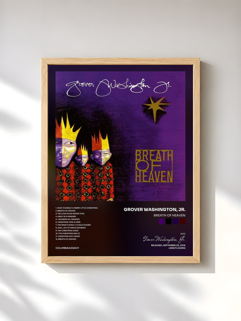 #bois Tableau de l'album Breath of Heaven de Grover Washington, Jr., cadre en bois brut, imprimé et encadré en France