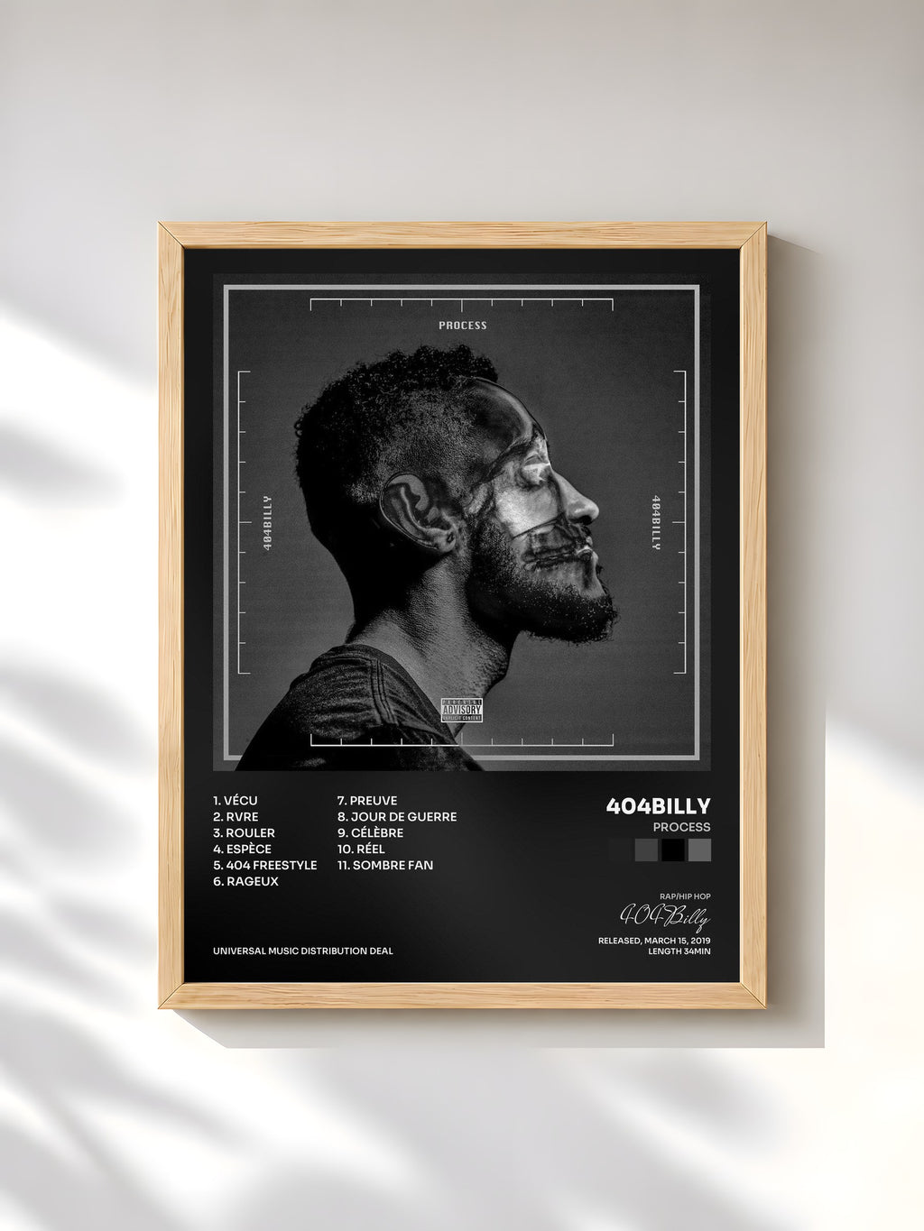 #bois Tableau de l'album Process de 404Billy, cadre en bois brut, imprimé et encadré en France