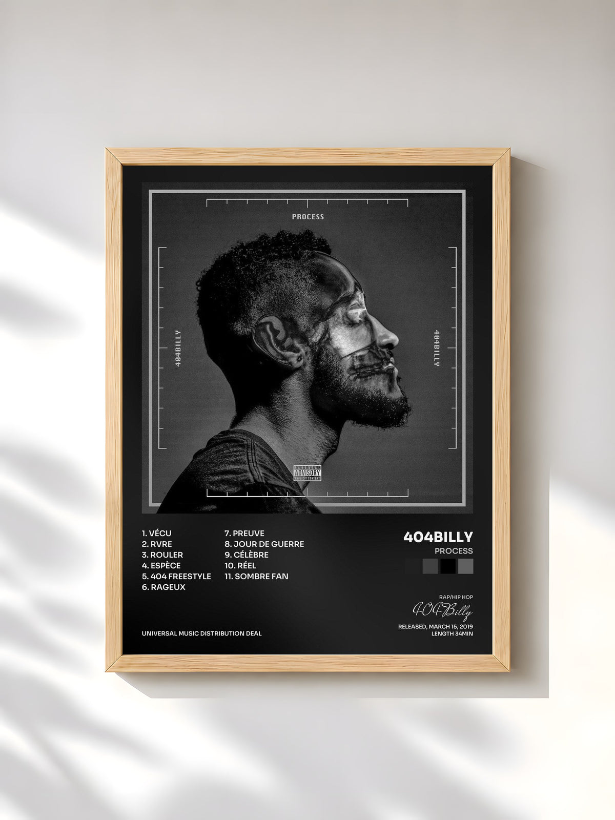 #bois Tableau de l'album Process de 404Billy, cadre en bois brut, imprimé et encadré en France