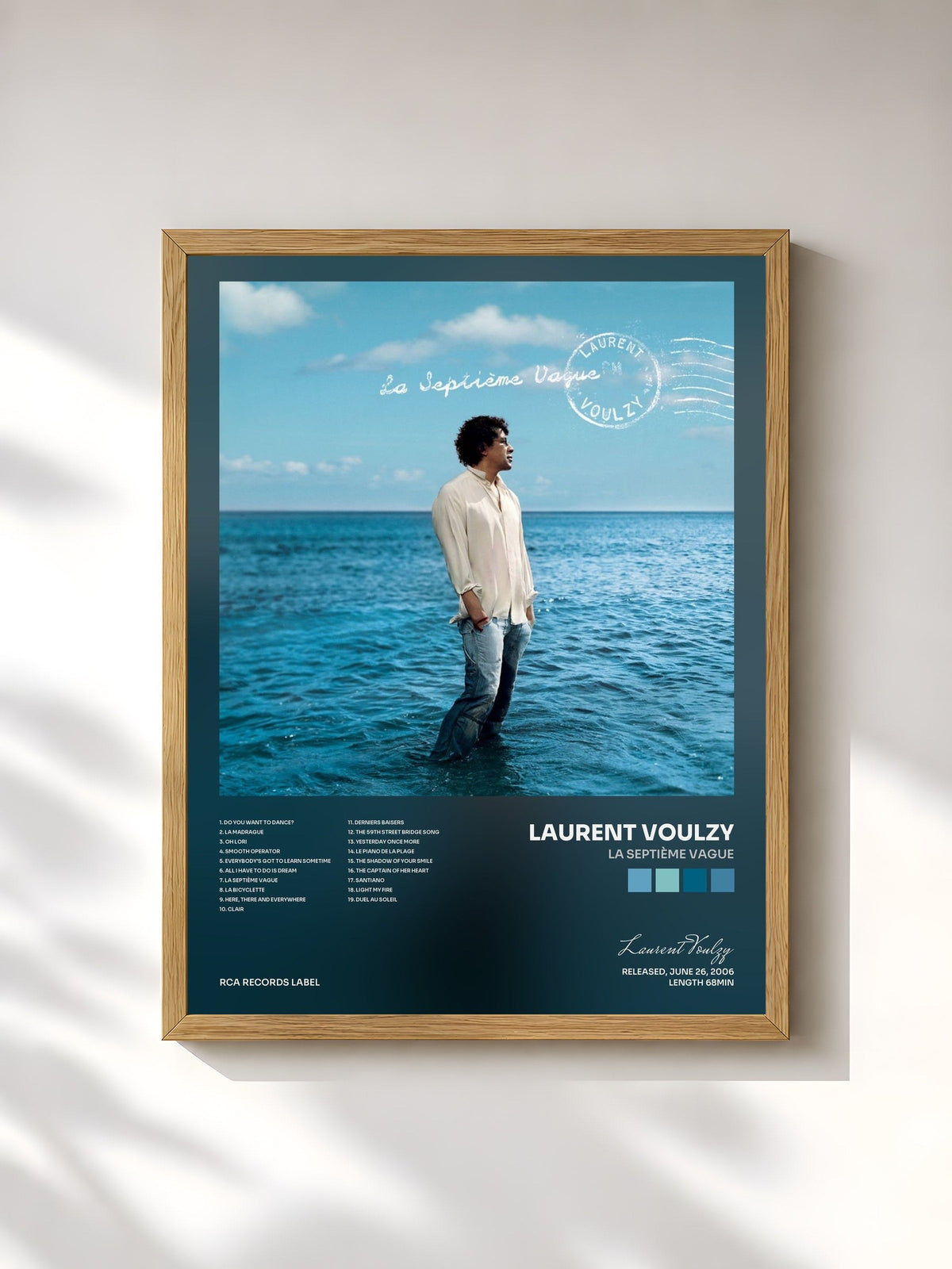#bois Tableau de l'album La Septième Vague de Laurent Voulzy, cadre en bois brut, imprimé et encadré en France