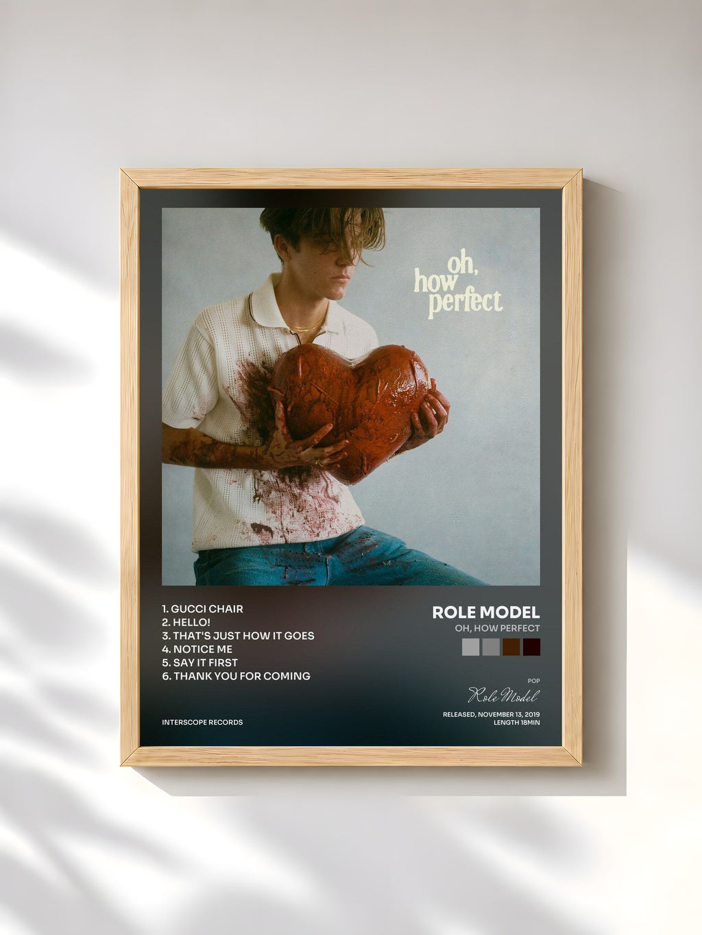 #bois Tableau de l'album oh, how perfect de Role Model, cadre en bois brut, imprimé et encadré en France