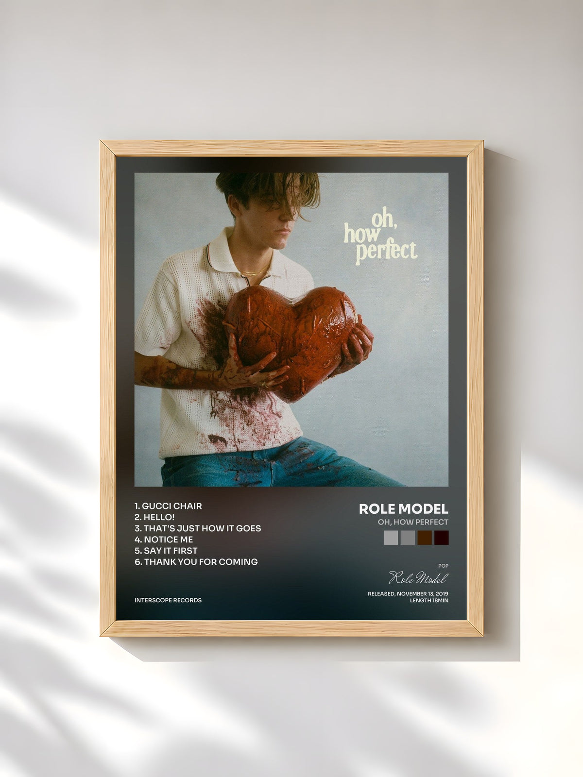 #bois Tableau de l'album oh, how perfect de Role Model, cadre en bois brut, imprimé et encadré en France