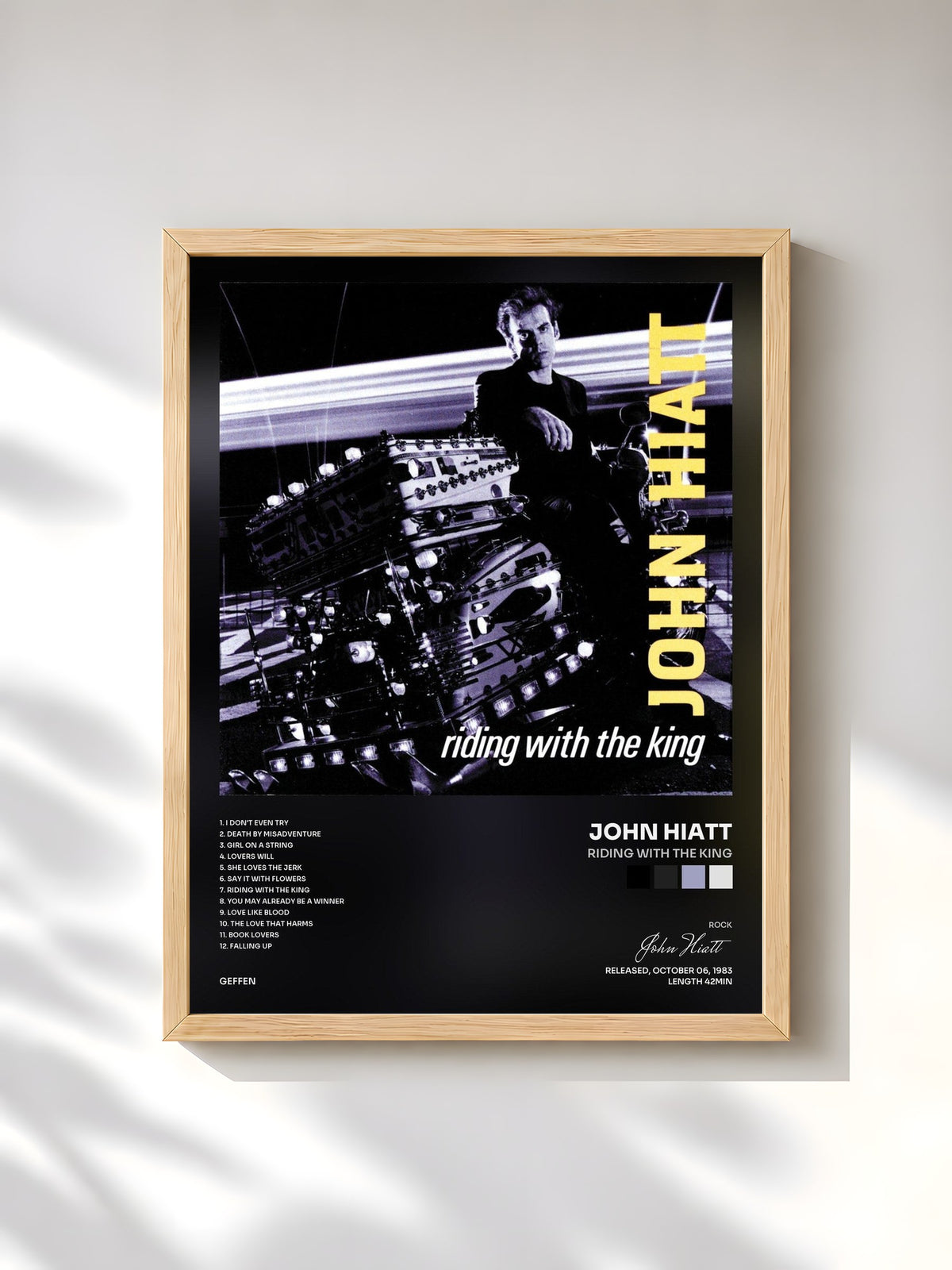 #bois Tableau de l'album Riding With The King de John Hiatt, cadre en bois brut, imprimé et encadré en France