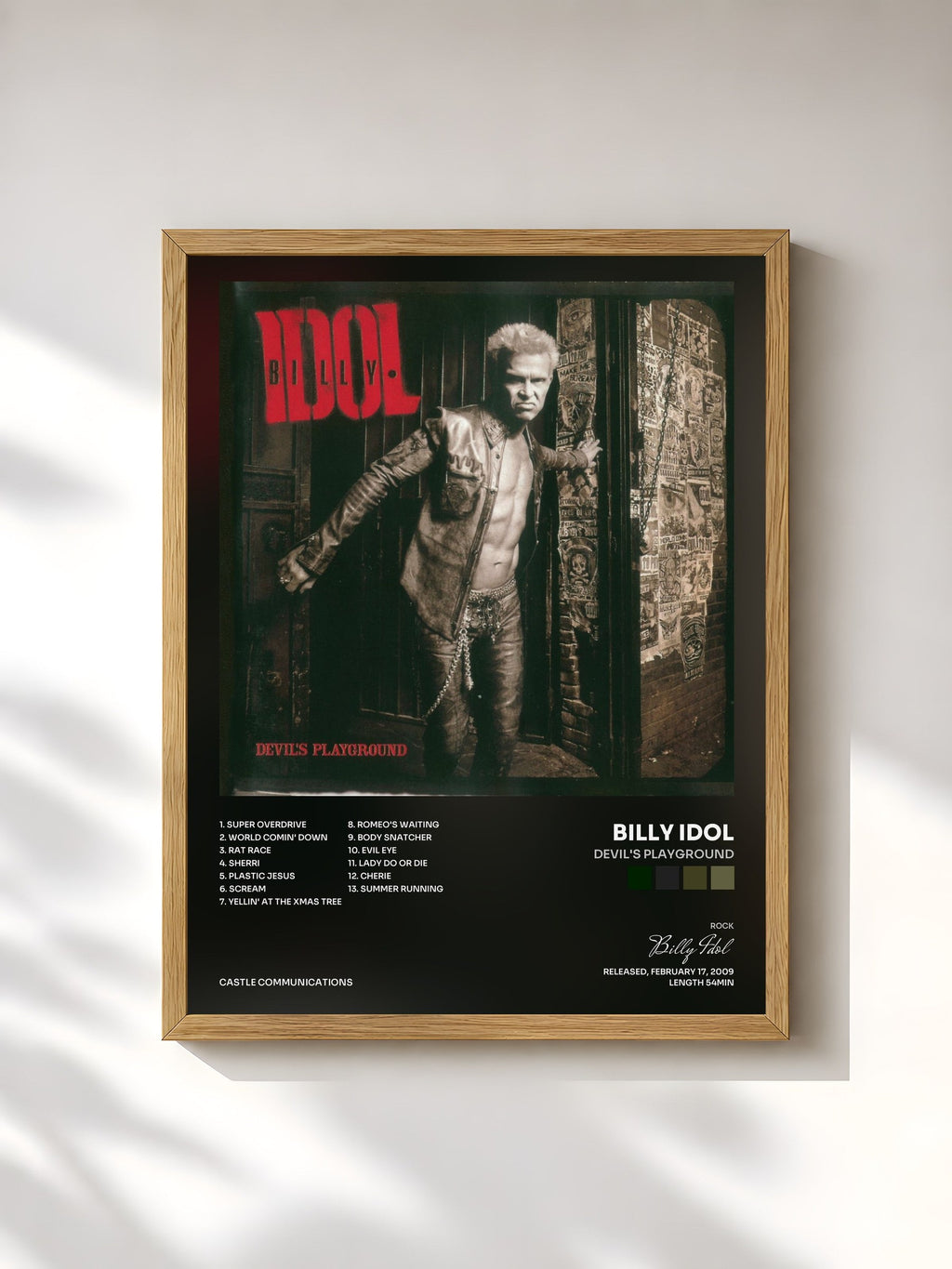 #bois Tableau de l'album Devil's Playground de Billy Idol, cadre en bois brut, imprimé et encadré en France