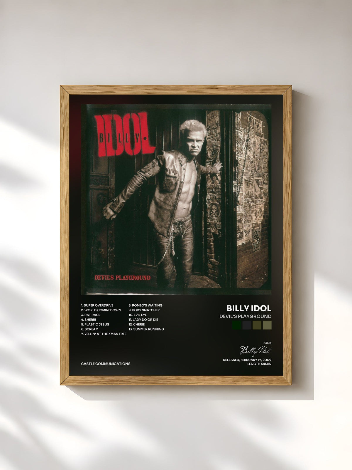 #bois Tableau de l'album Devil's Playground de Billy Idol, cadre en bois brut, imprimé et encadré en France