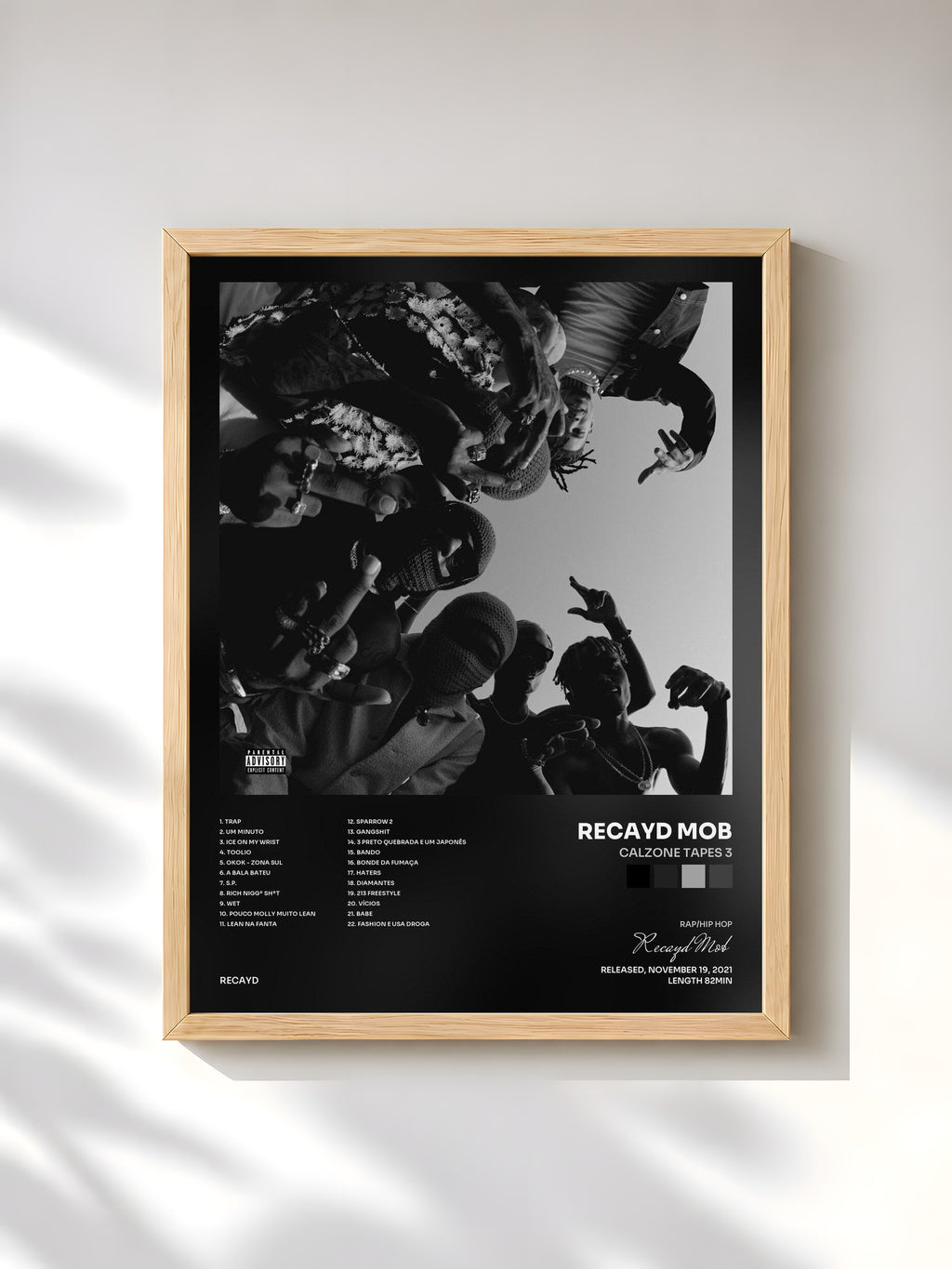 #bois Tableau de l'album Calzone Tapes 3 de Recayd Mob, cadre en bois brut, imprimé et encadré en France