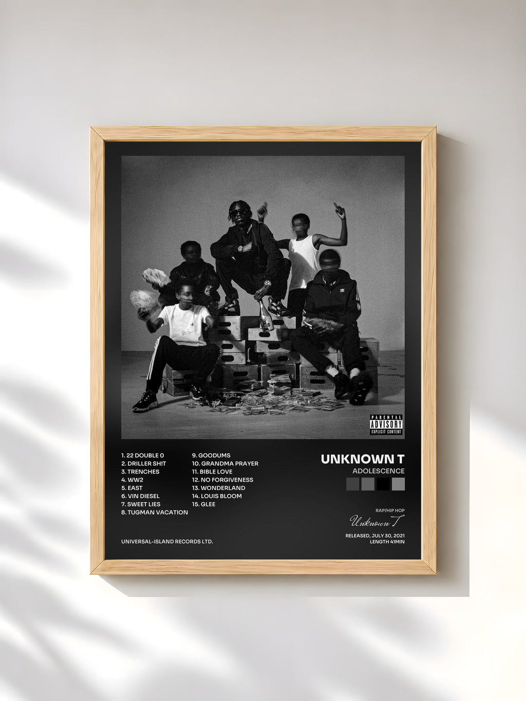 #bois Tableau de l'album Adolescence de Unknown T, cadre en bois brut, imprimé et encadré en France