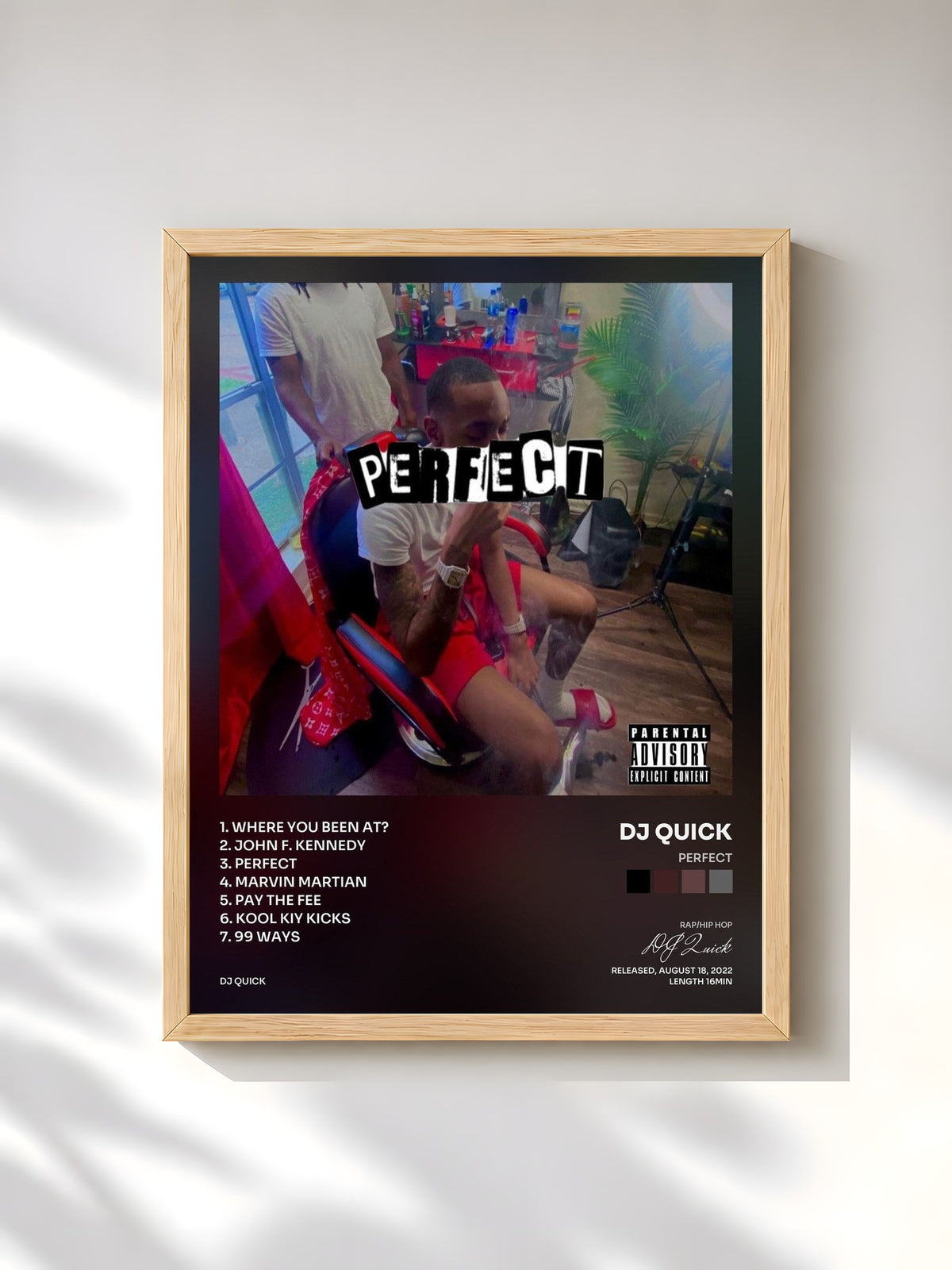 #bois Tableau de l'album Perfect de DJ Quick, cadre en bois brut, imprimé et encadré en France