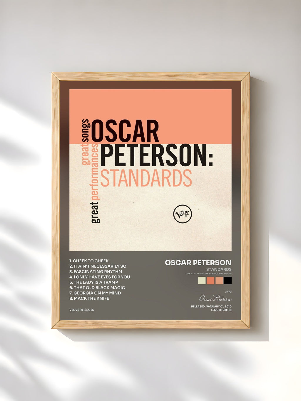#bois Tableau de l'album Standards (Great Songs/Great Performances) de Oscar Peterson, cadre en bois brut, imprimé et encadré en France