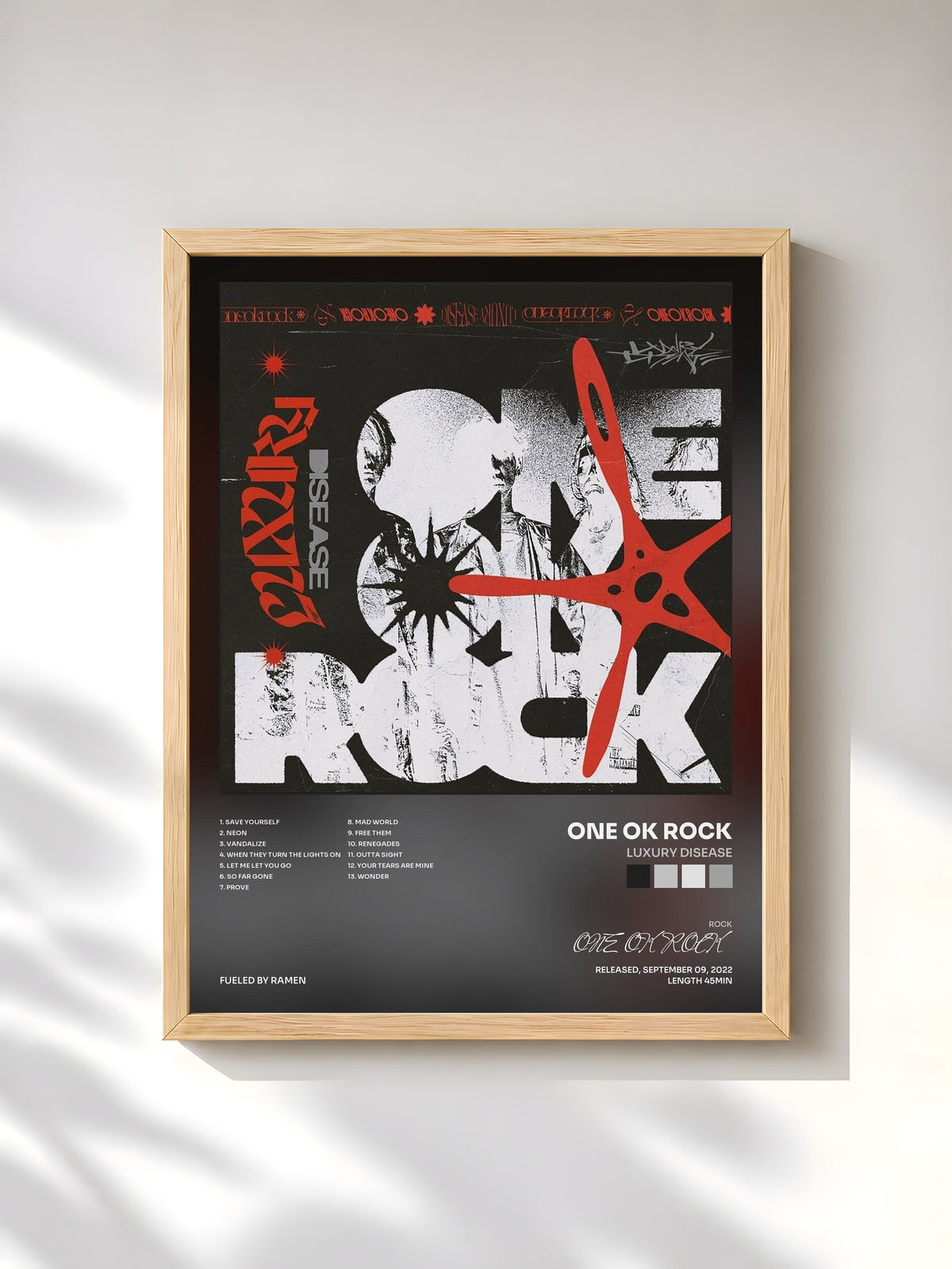 #bois Tableau de l'album Luxury Disease de ONE OK ROCK, cadre en bois brut, imprimé et encadré en France