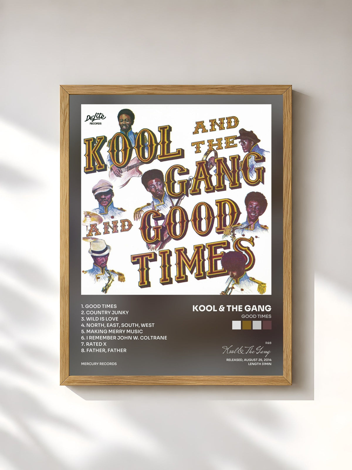 #bois Tableau de l'album Good Times de Kool & The Gang, cadre en bois brut, imprimé et encadré en France