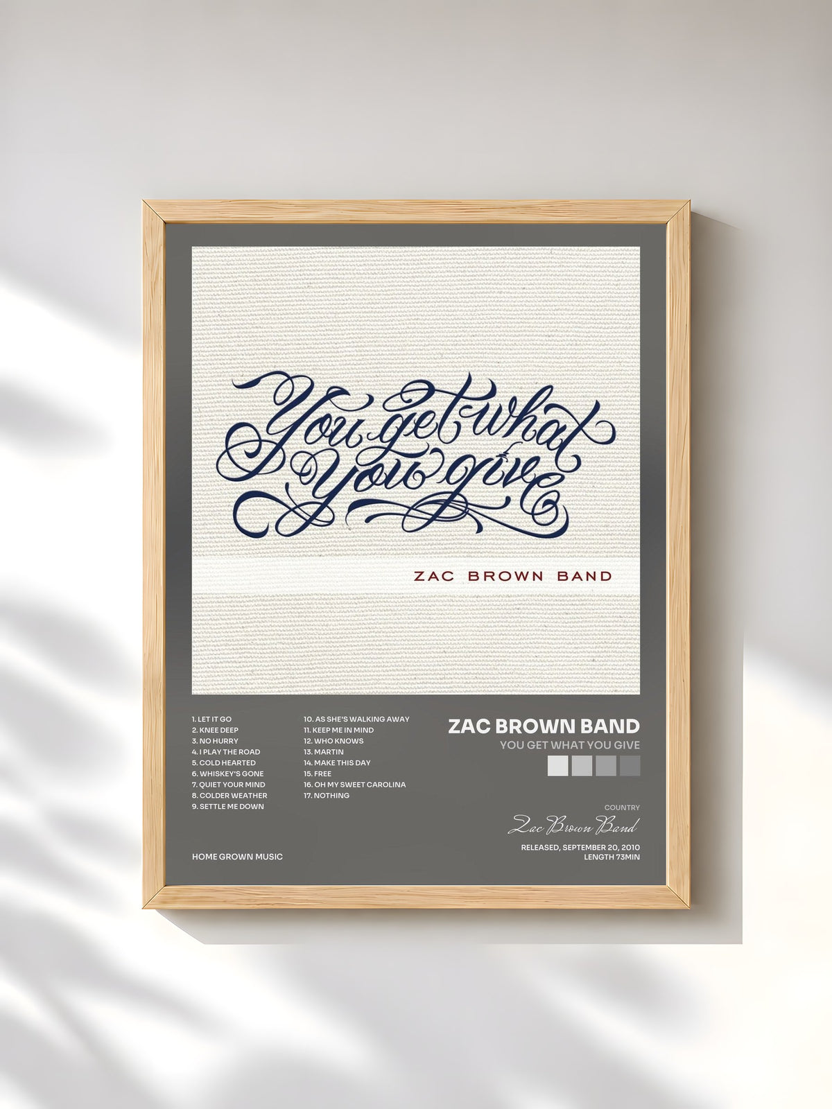 #bois Tableau de l'album You Get What You Give de Zac Brown Band, cadre en bois brut, imprimé et encadré en France