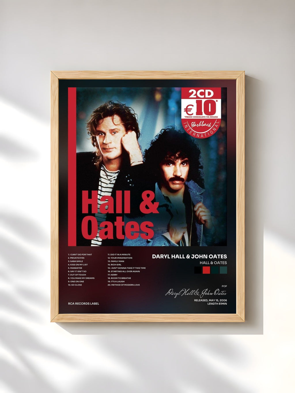 #bois Tableau de l'album Hall & Oates de Daryl Hall & John Oates, cadre en bois brut, imprimé et encadré en France