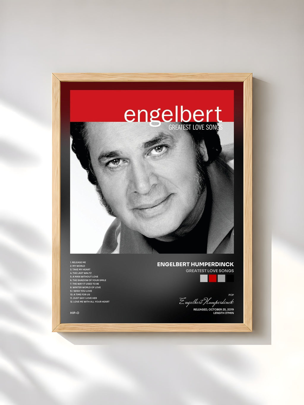#bois Tableau de l'album Greatest Love Songs de Engelbert Humperdinck, cadre en bois brut, imprimé et encadré en France