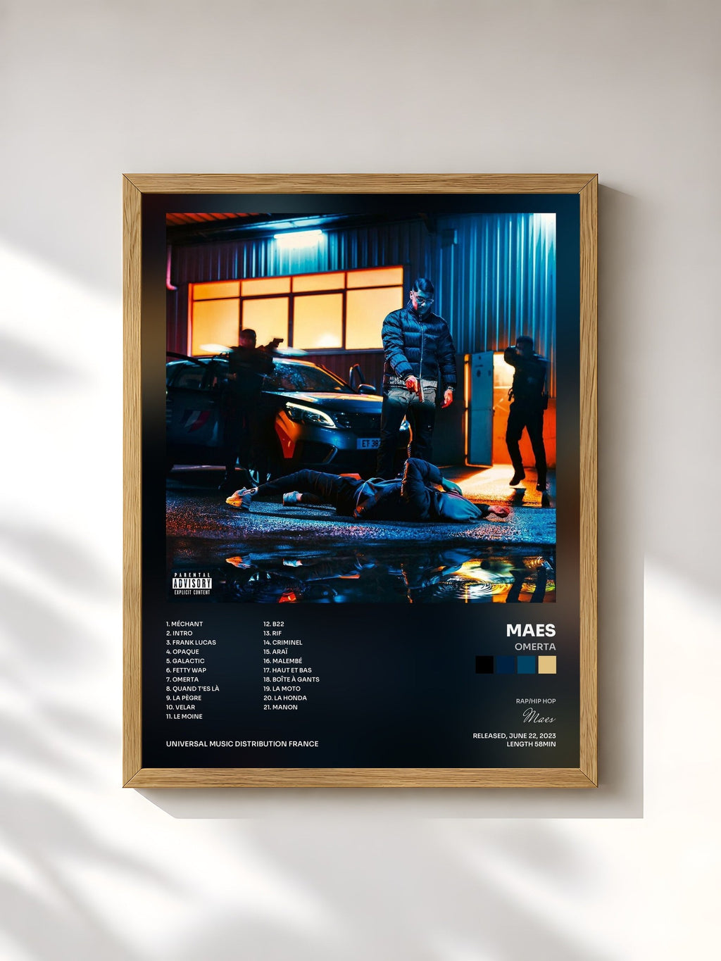 #bois Tableau de l'album OMERTA de Maes, cadre en bois brut, imprimé et encadré en France