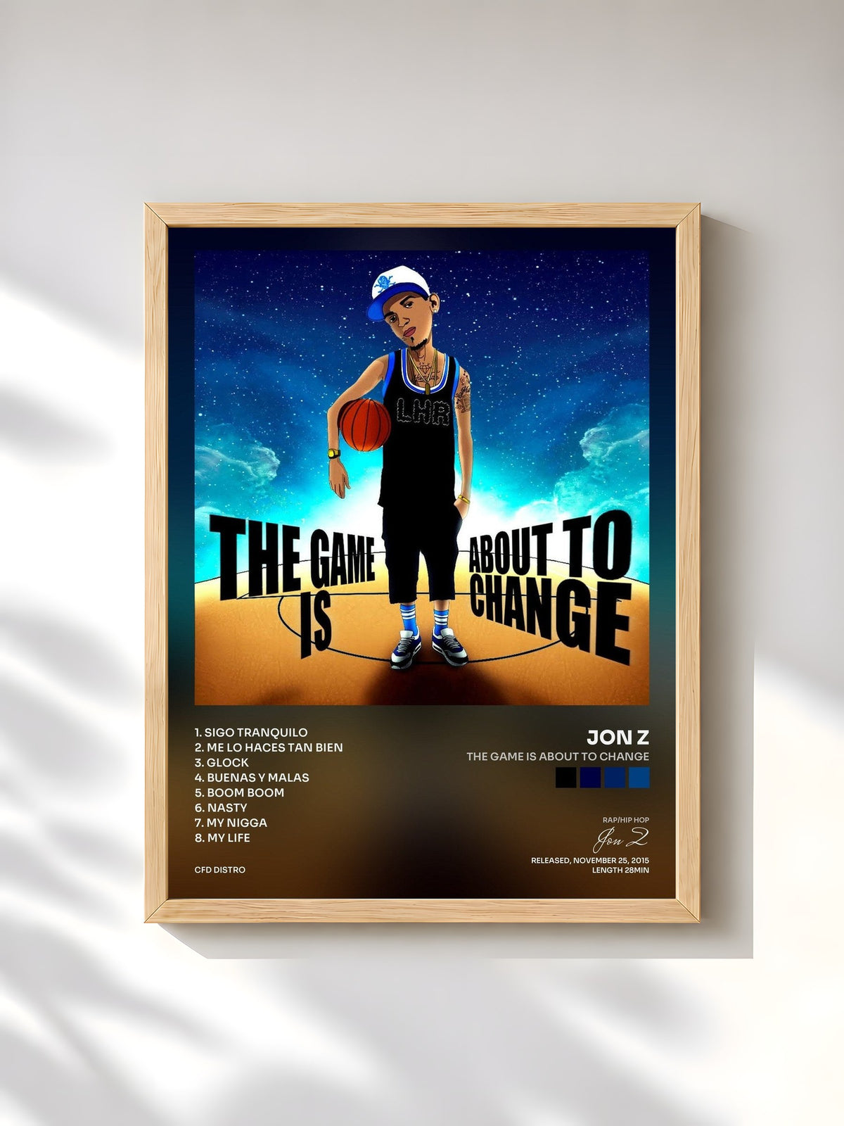 #bois Tableau de l'album The Game Is About to Change de Jon Z, cadre en bois brut, imprimé et encadré en France