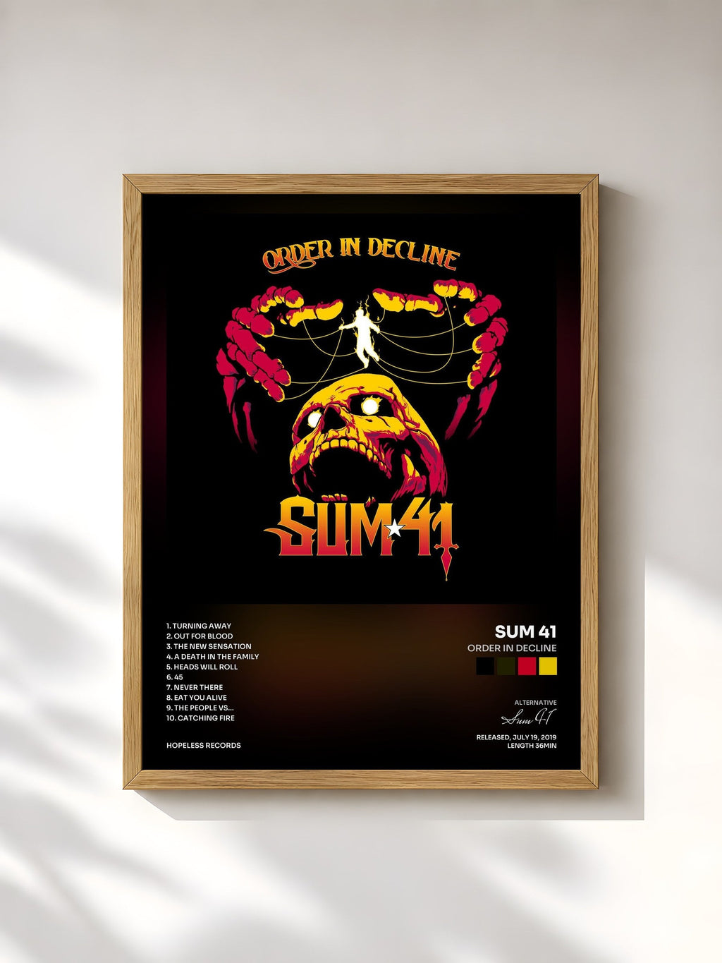 #bois Tableau de l'album Order In Decline de Sum 41, cadre en bois brut, imprimé et encadré en France