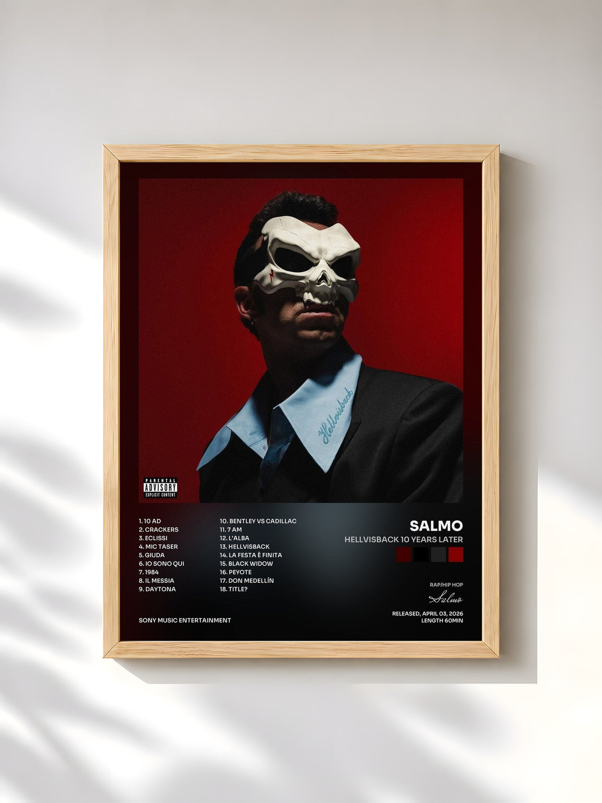 #bois Tableau de l'album Hellvisback 10 Years Later de Salmo, cadre en bois brut, imprimé et encadré en France