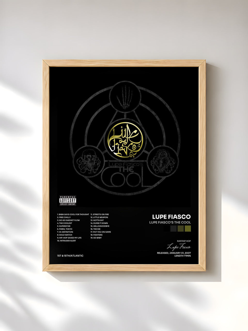 #bois Tableau de l'album Lupe Fiasco's The Cool de Lupe Fiasco, cadre en bois brut, imprimé et encadré en France