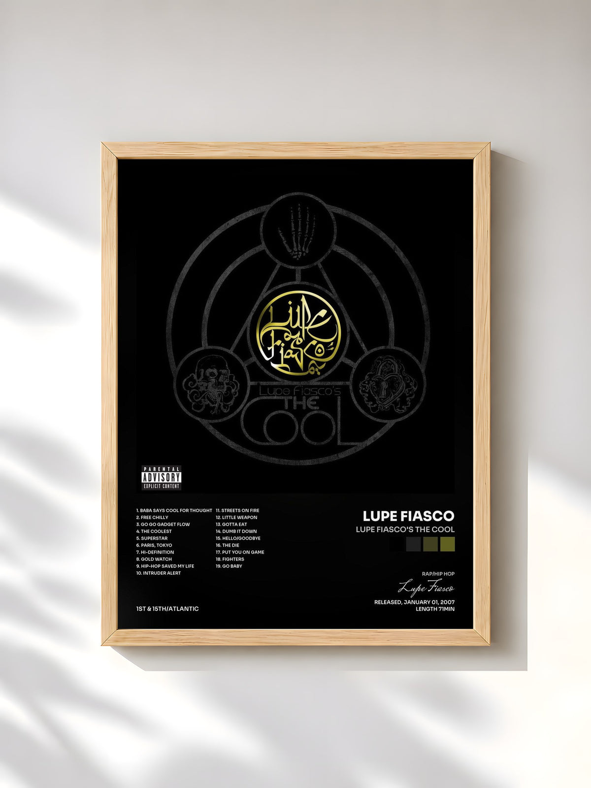 #bois Tableau de l'album Lupe Fiasco's The Cool de Lupe Fiasco, cadre en bois brut, imprimé et encadré en France