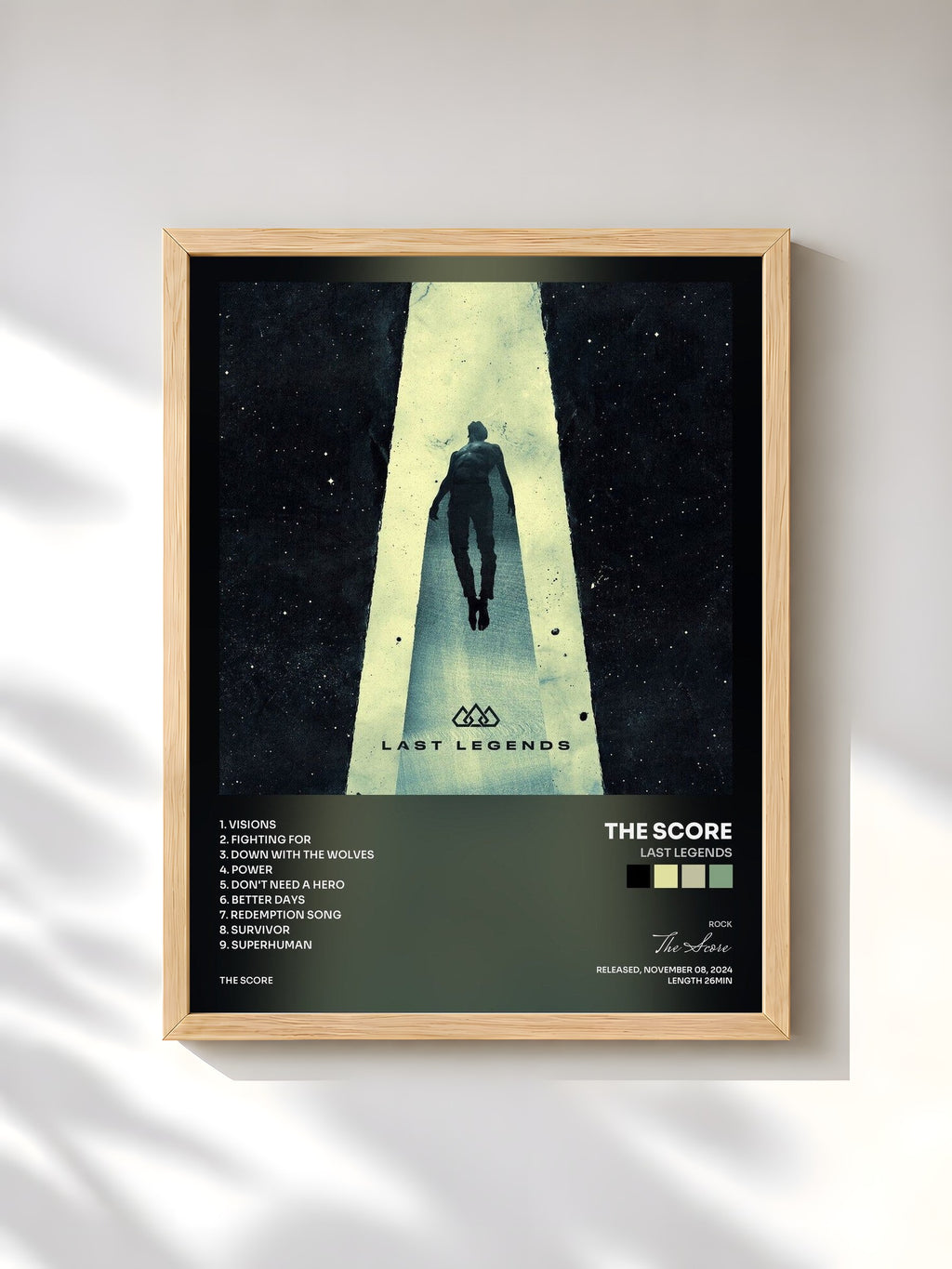 #bois Tableau de l'album Last Legends de The Score, cadre en bois brut, imprimé et encadré en France