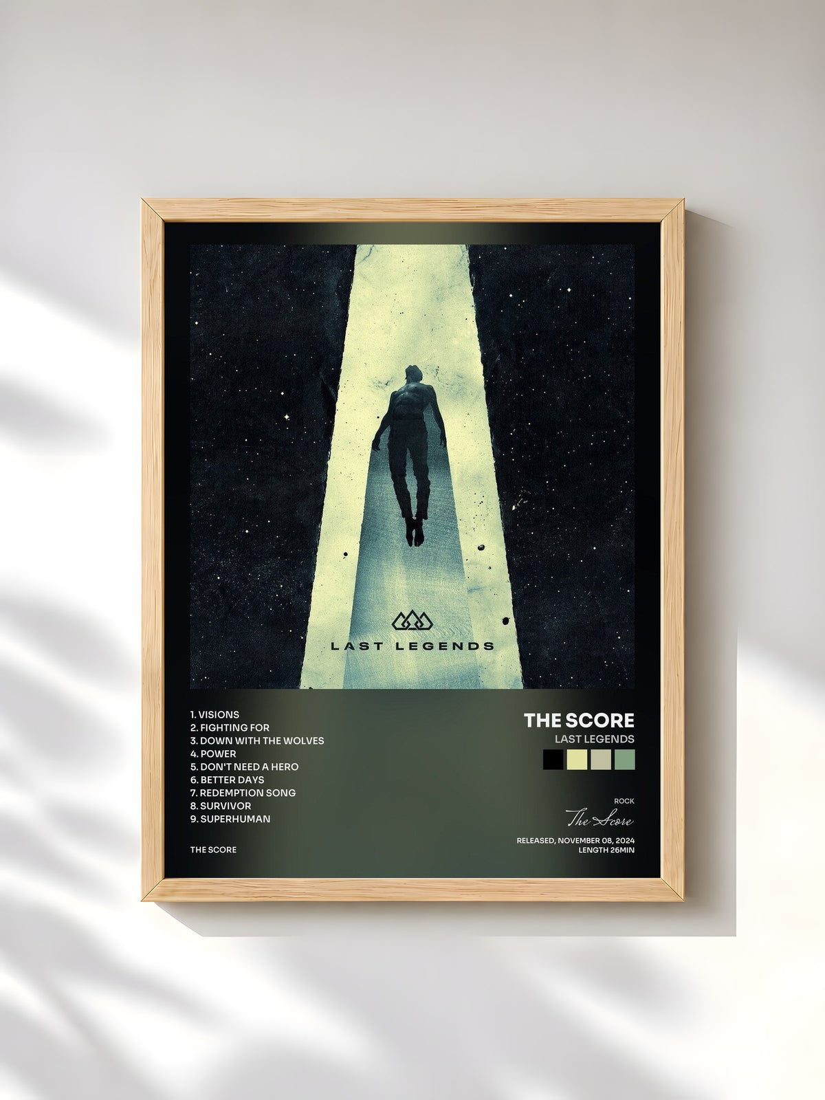 #bois Tableau de l'album Last Legends de The Score, cadre en bois brut, imprimé et encadré en France