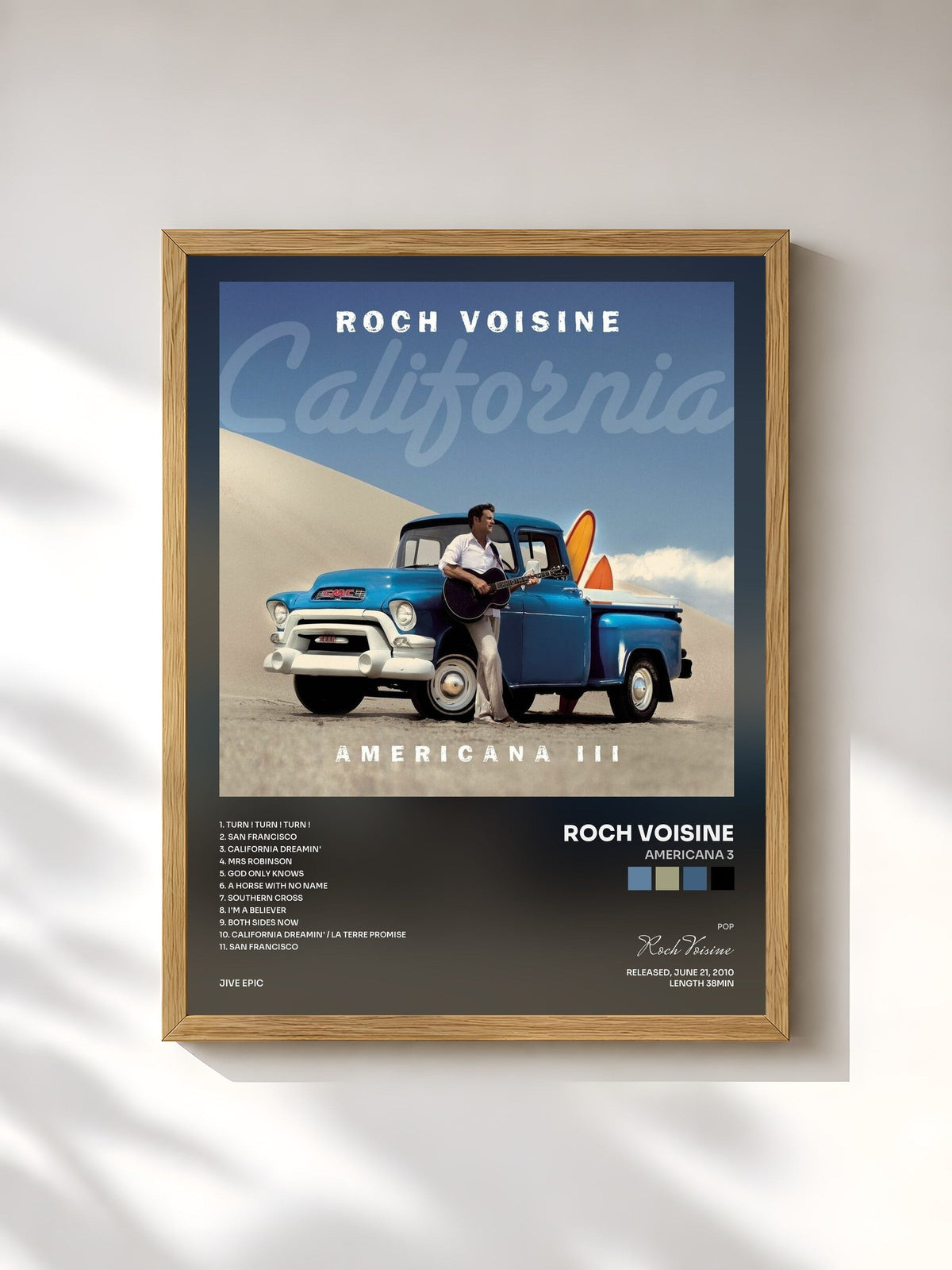 #bois Tableau de l'album Americana 3 de Roch Voisine, cadre en bois brut, imprimé et encadré en France