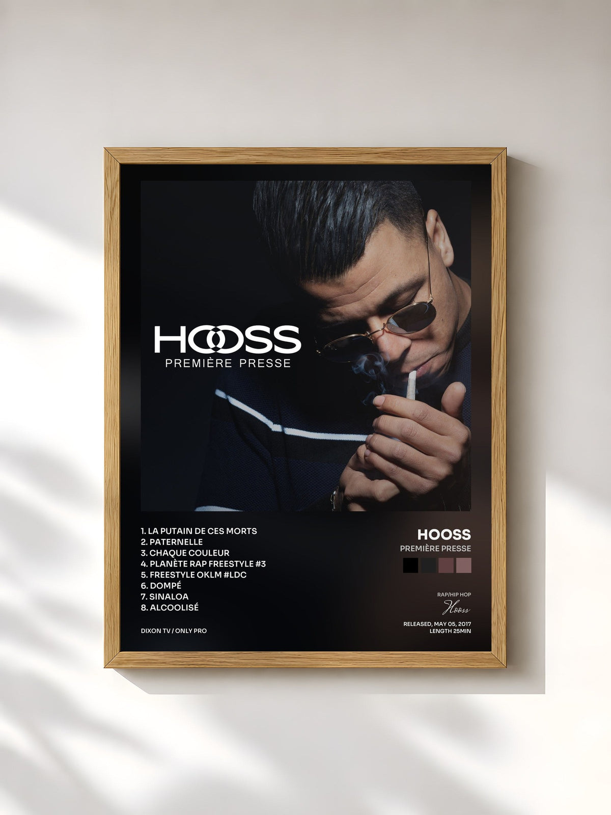 #bois Tableau de l'album Première Presse de Hooss, cadre en bois brut, imprimé et encadré en France