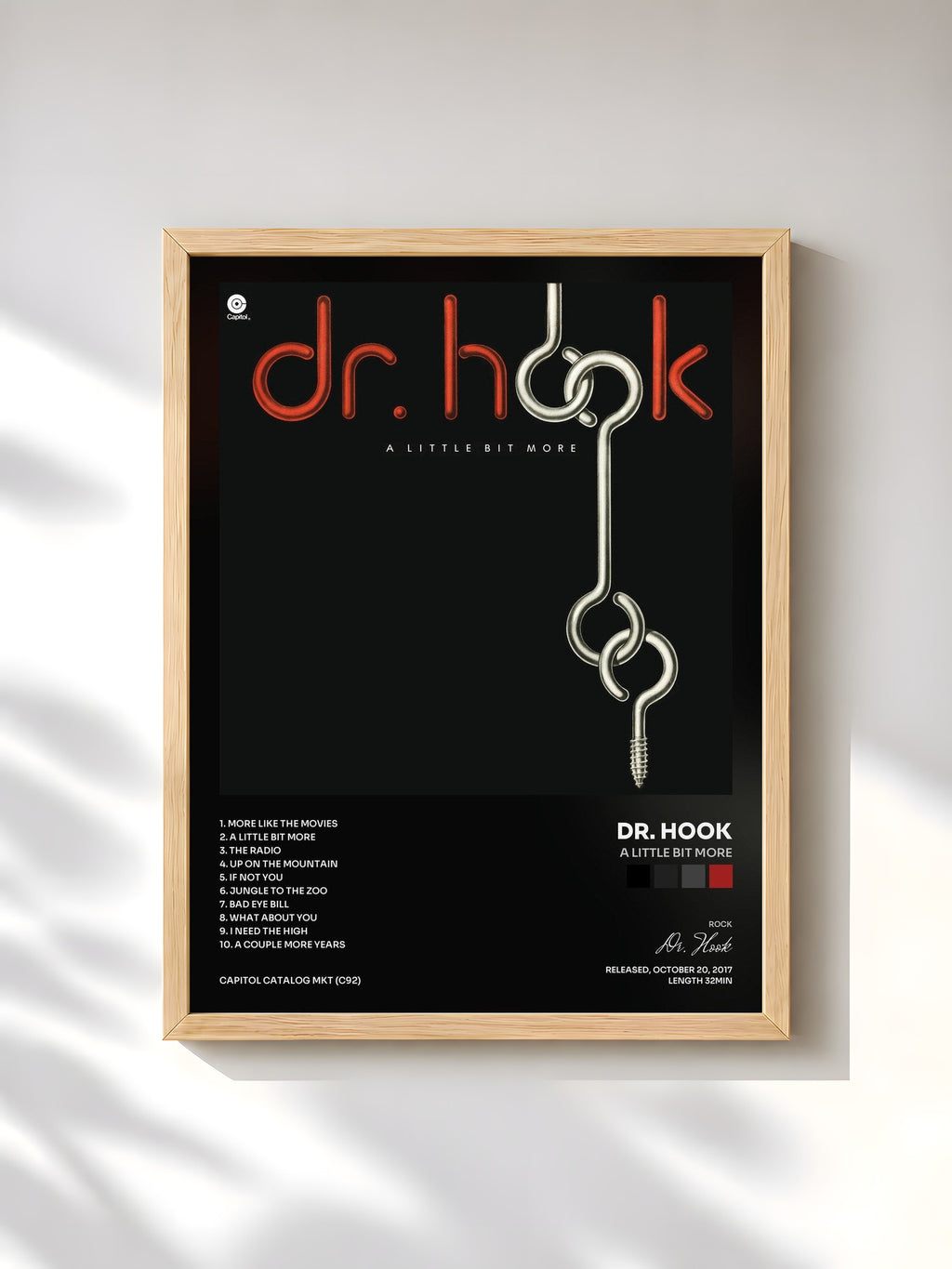 #bois Tableau de l'album A Little Bit More de Dr. Hook, cadre en bois brut, imprimé et encadré en France