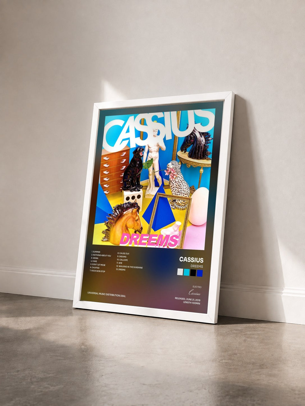 #blanc Tableau de l'album Dreems de Cassius vu de trois quarts, cadre blanc