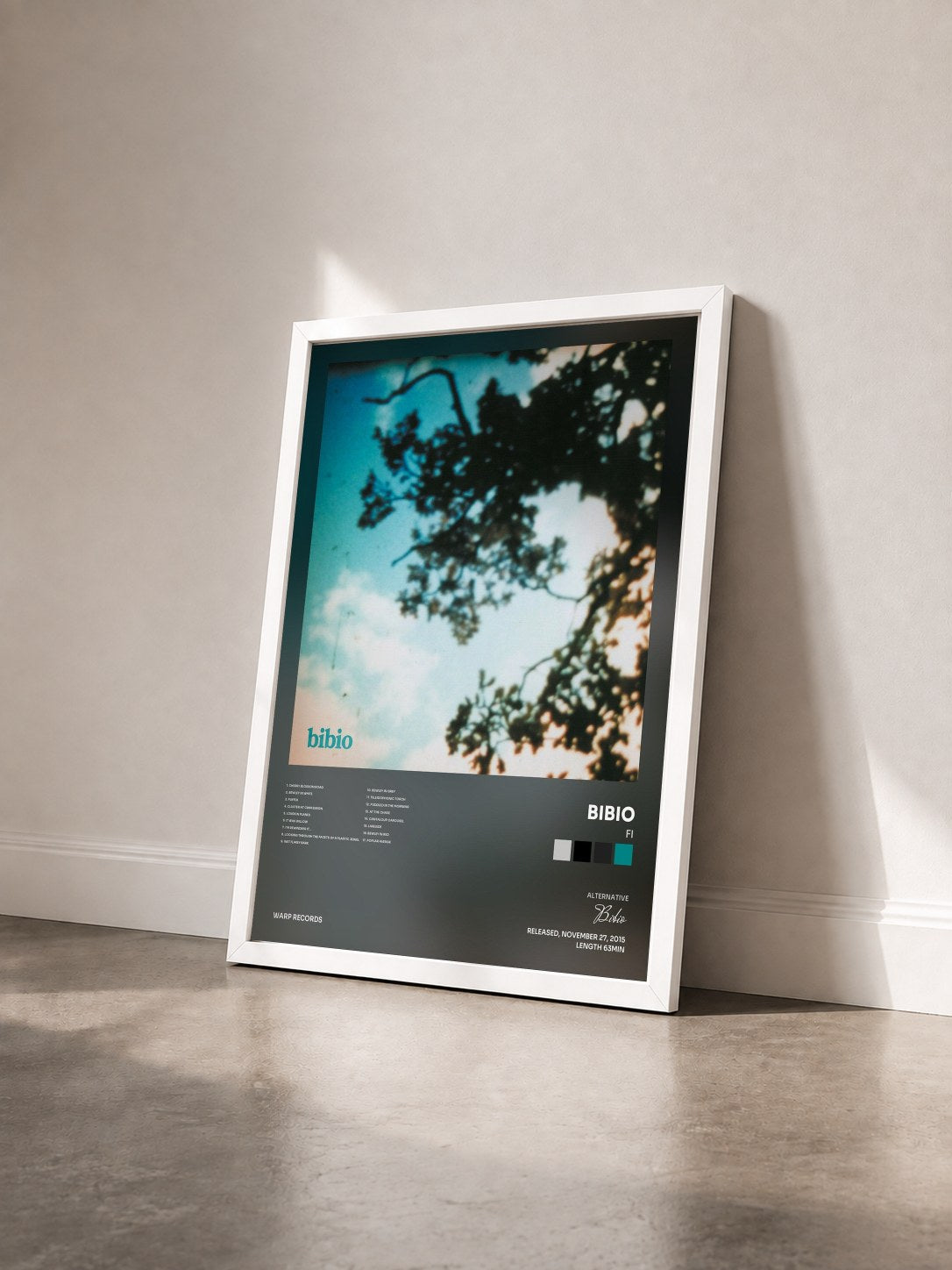 #blanc Tableau de l'album Fi de Bibio vu de trois quarts, cadre blanc