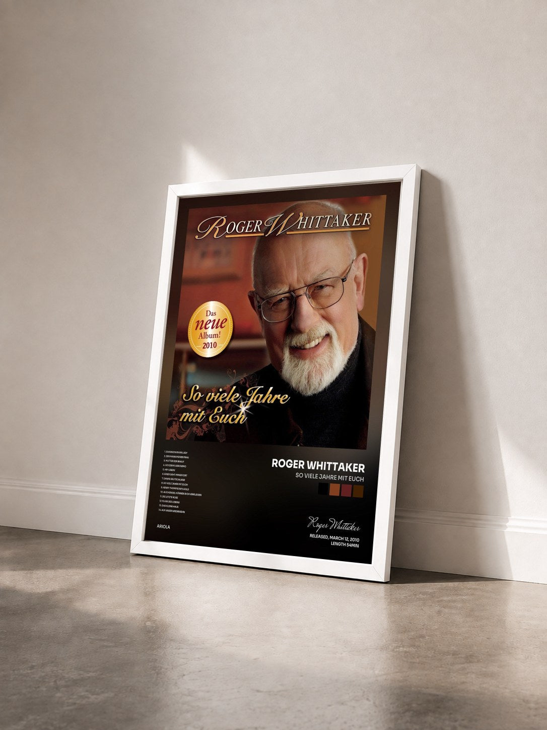 #blanc Tableau de l'album So viele Jahre mit euch de Roger Whittaker vu de trois quarts, cadre blanc
