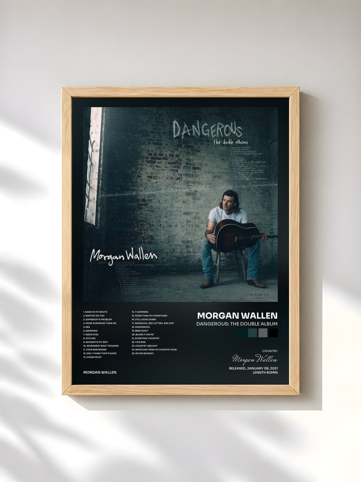 #bois Tableau de l'album Dangerous: The Double Album de Morgan Wallen, cadre en bois brut, imprimé et encadré en France