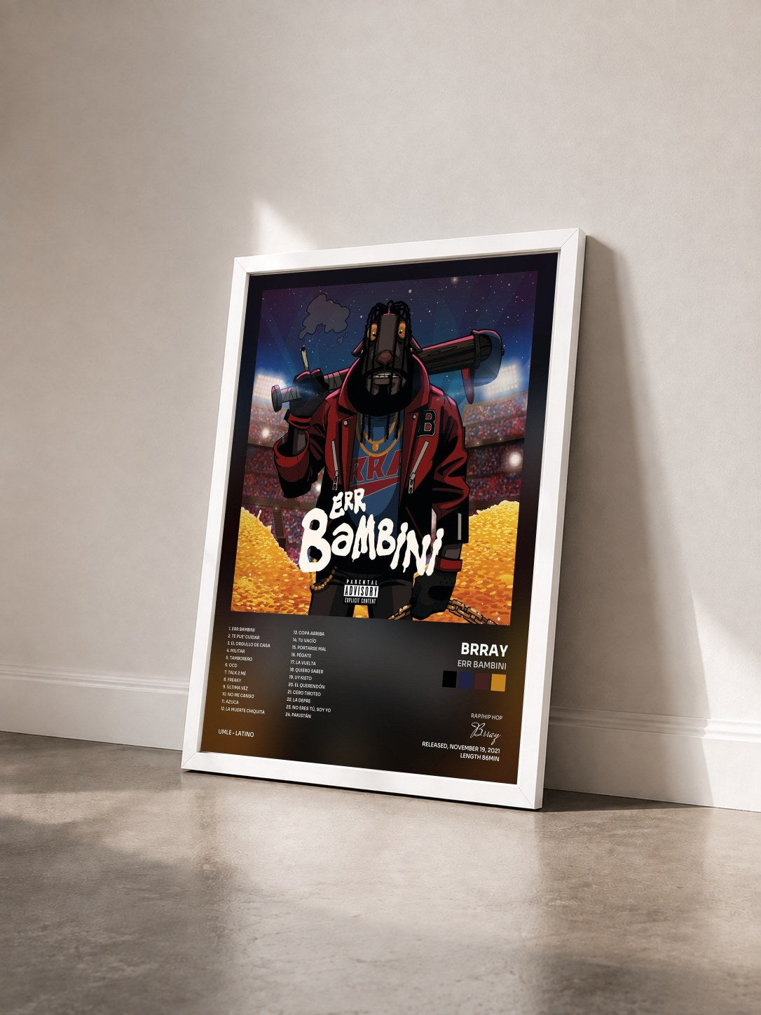 #blanc Tableau de l'album Err Bambini de Brray vu de trois quarts, cadre blanc
