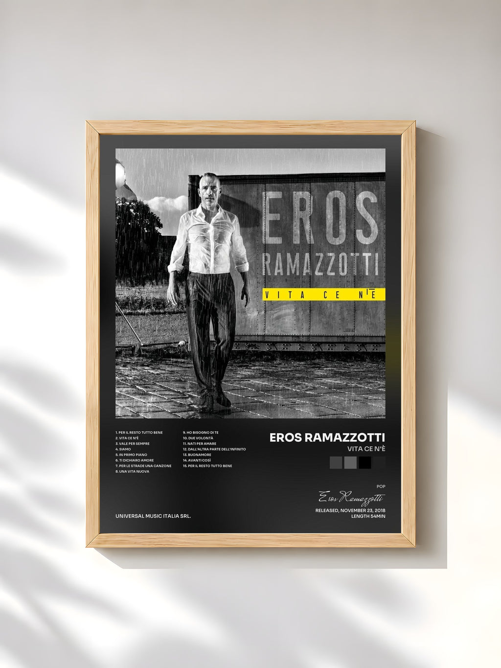 #bois Tableau de l'album Vita Ce N'è de Eros Ramazzotti, cadre en bois brut, imprimé et encadré en France