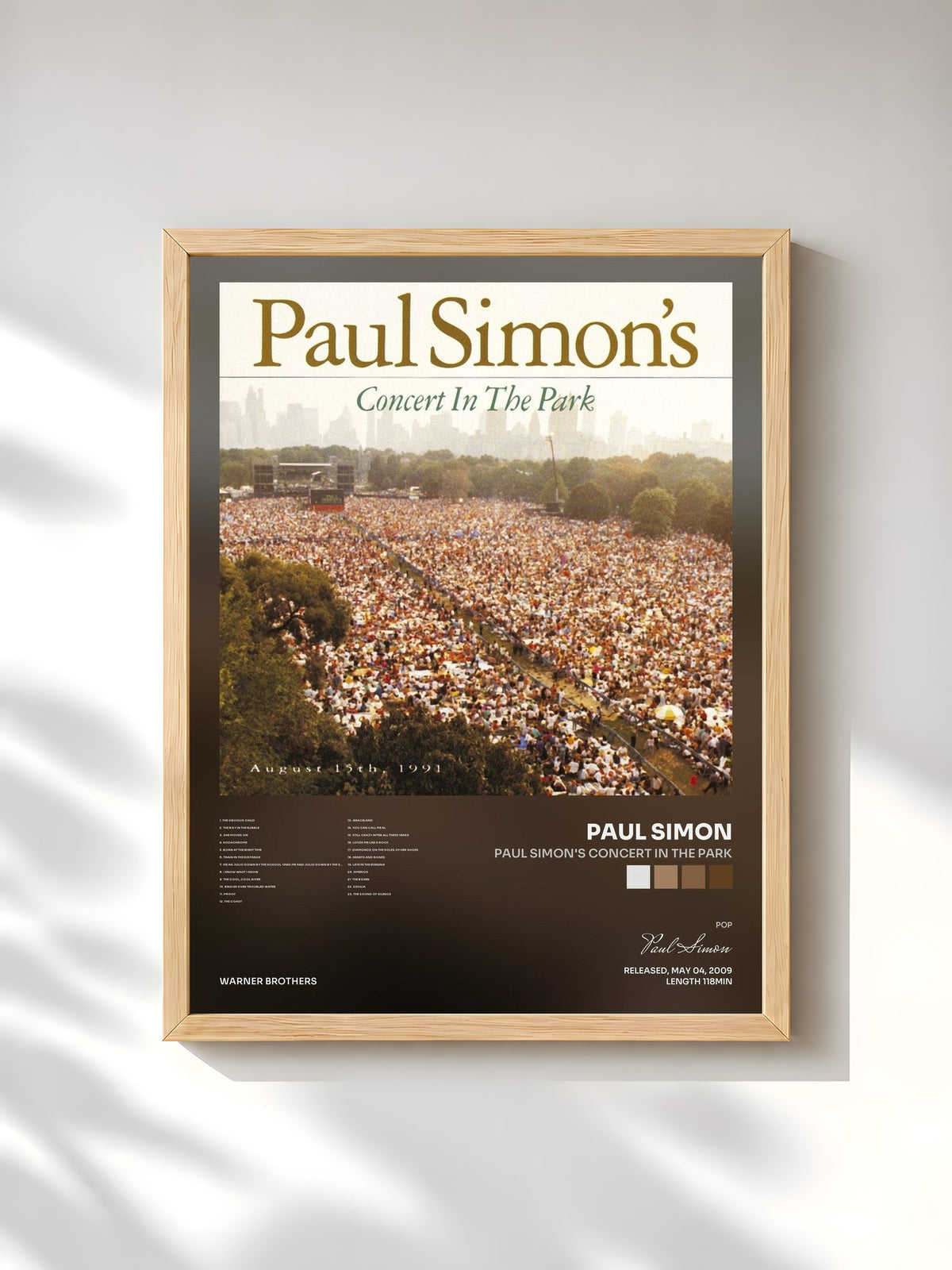 #bois Tableau de l'album Paul Simon's Concert In The Park de Paul Simon, cadre en bois brut, imprimé et encadré en France
