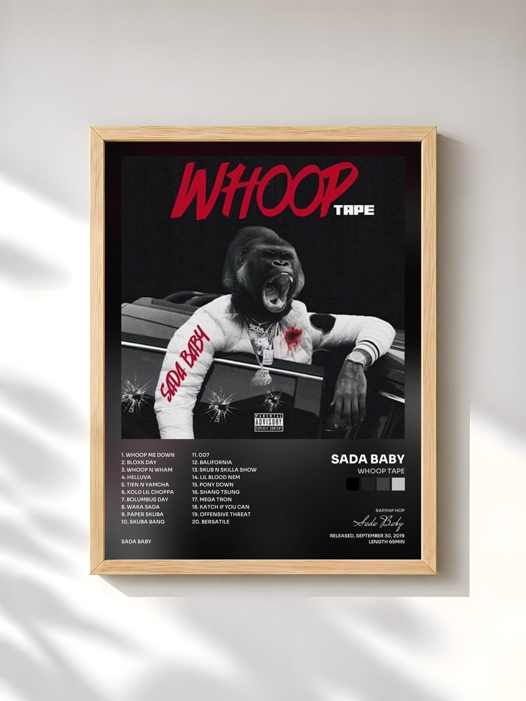 #bois Tableau de l'album Whoop Tape de Sada Baby, cadre en bois brut, imprimé et encadré en France