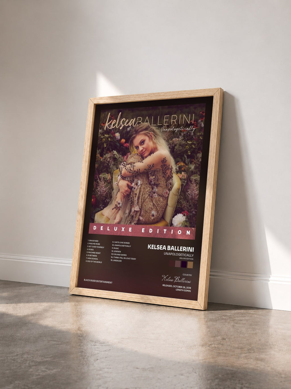 #bois Tableau de l'album Unapologetically (Deluxe Edition) de Kelsea Ballerini vu de trois quarts, cadre en bois brut