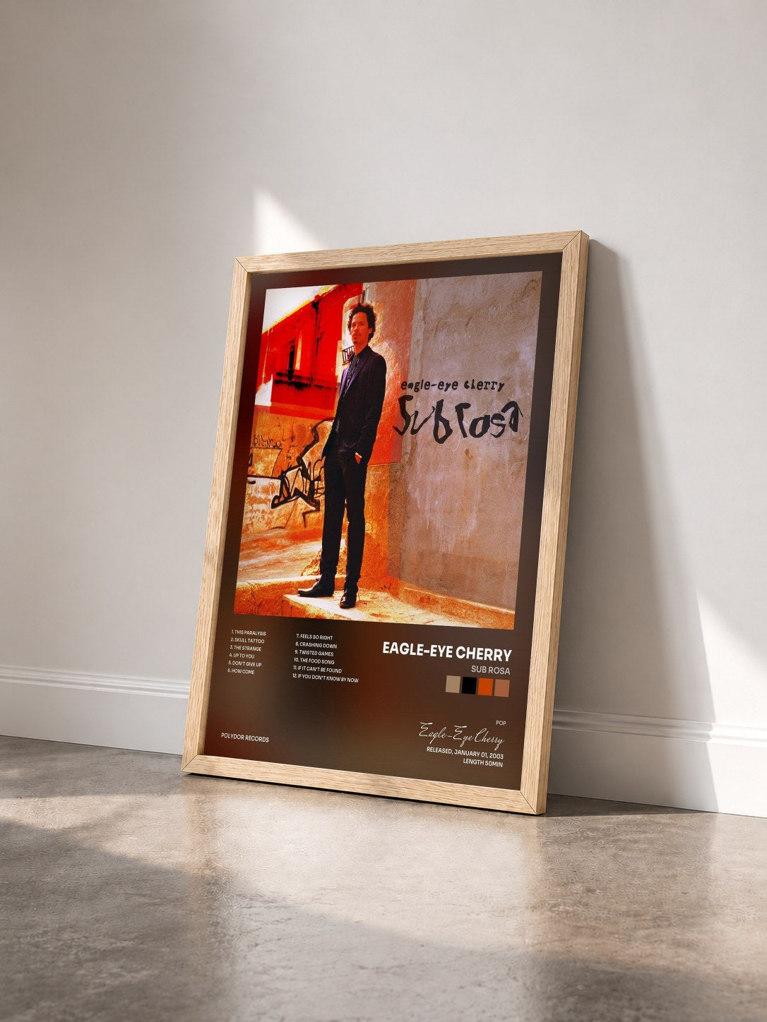 #bois Tableau de l'album Sub Rosa de Eagle-Eye Cherry vu de trois quarts, cadre en bois brut