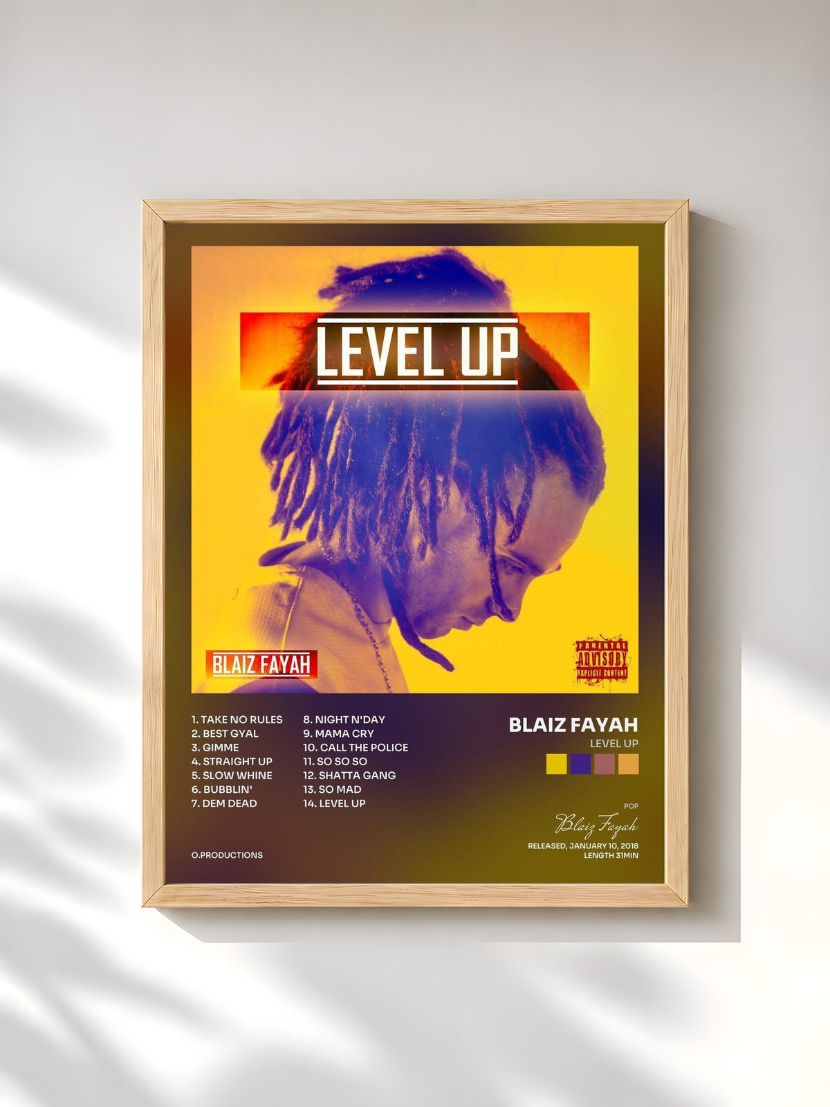 #bois Tableau de l'album Level Up de Blaiz Fayah, cadre en bois brut, imprimé et encadré en France
