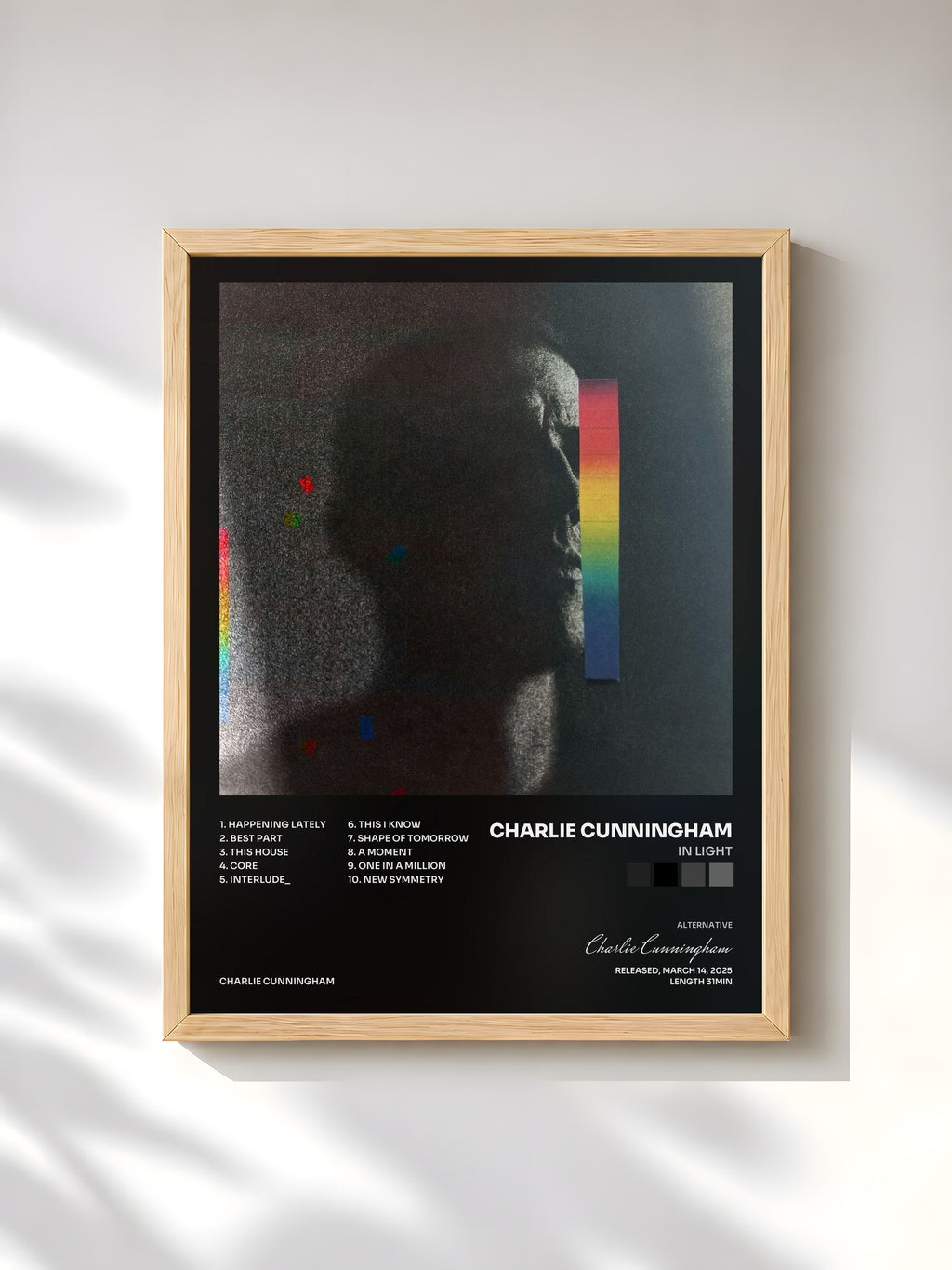 #bois Tableau de l'album In Light de Charlie Cunningham, cadre en bois brut, imprimé et encadré en France